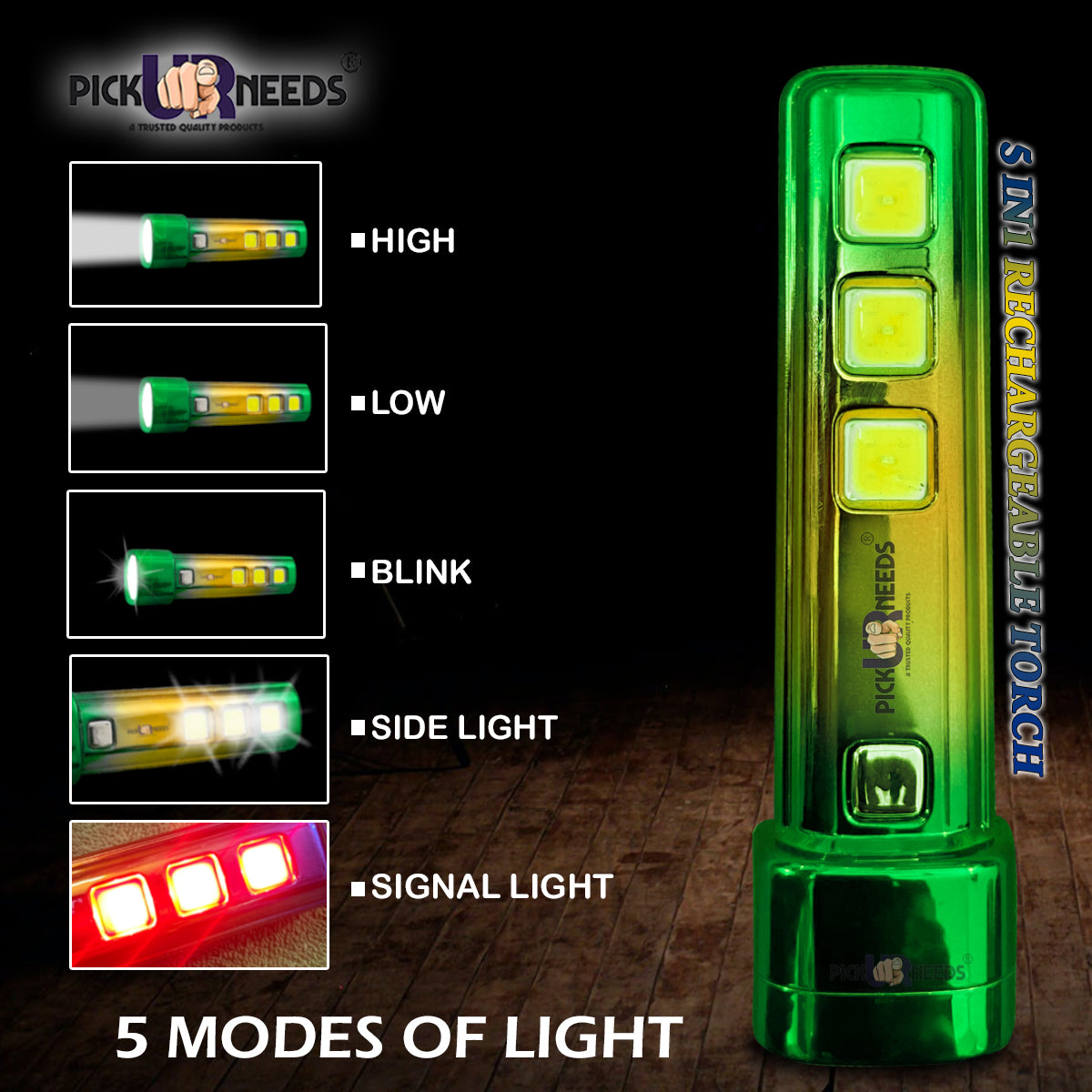 Pick Ur Needs 5 in 1 Mini Emergency Rechargeable Led Torch Light With Blinker 10 hrs Torch Emergency Light  (Multicolor)