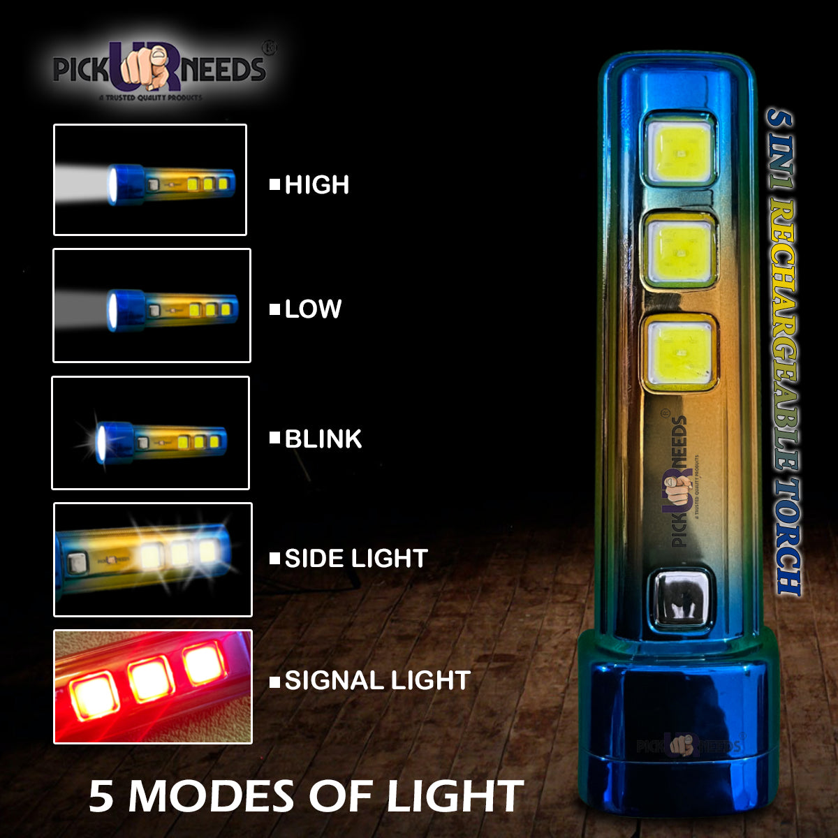 Pick Ur Needs 5 in 1 Mini Emergency Rechargeable Led Torch Light With Blinker 10 hrs Torch Emergency Light  (Multicolor)