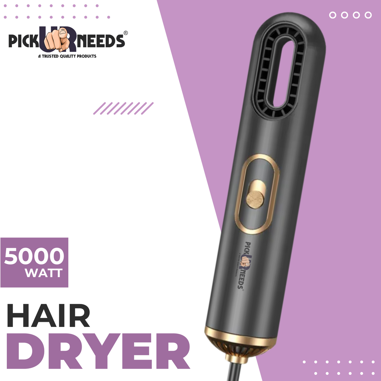 Pick Ur Needs 5000 Watt 3 In 1 Professional Hair Dryer for Men & Women Salon Grade With Hot & Cold Setting