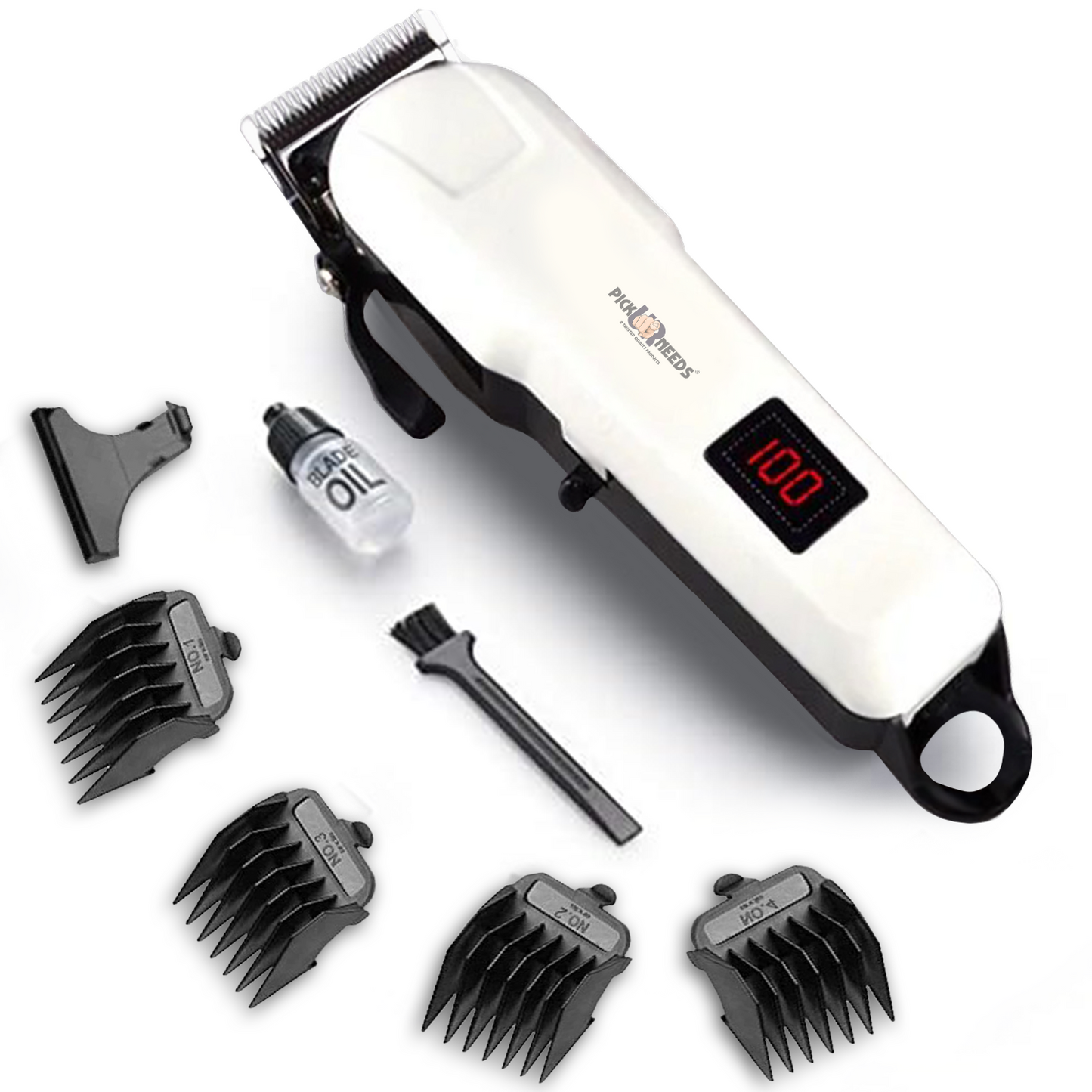 Pick Ur Needs Rechargeable Professional Hair Shaver Clipper For Men With LED Smart Display Trimmer 240 min  Runtime 3 Length Settings (White)