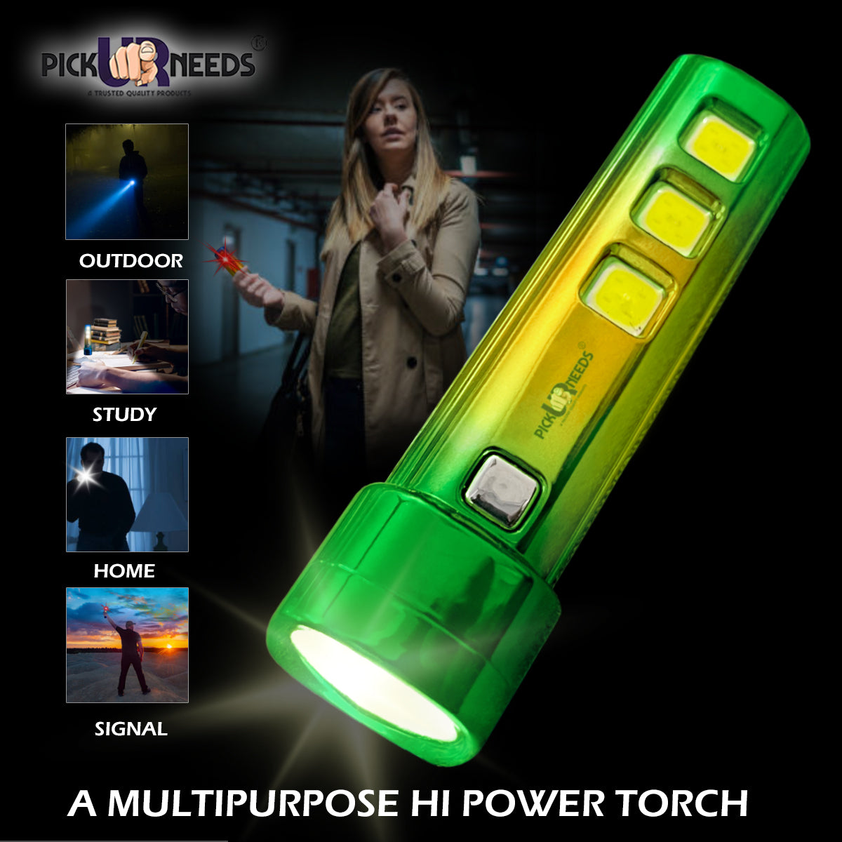 Pick Ur Needs 5 in 1 Mini Emergency Rechargeable Led Torch Light With Blinker 10 hrs Torch Emergency Light  (Multicolor)
