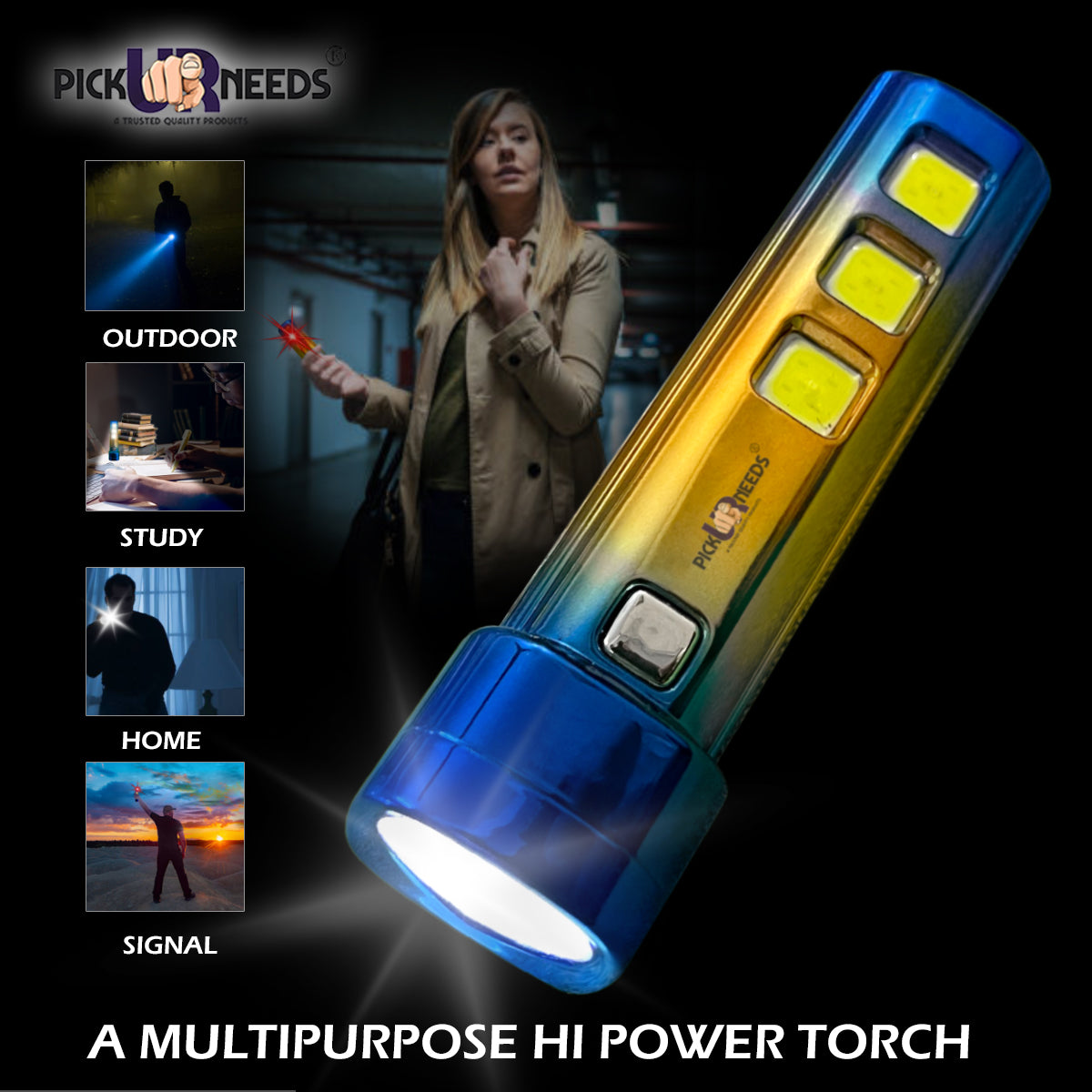 Pick Ur Needs 5 in 1 Mini Emergency Rechargeable Led Torch Light With Blinker 10 hrs Torch Emergency Light  (Pack of 2)
