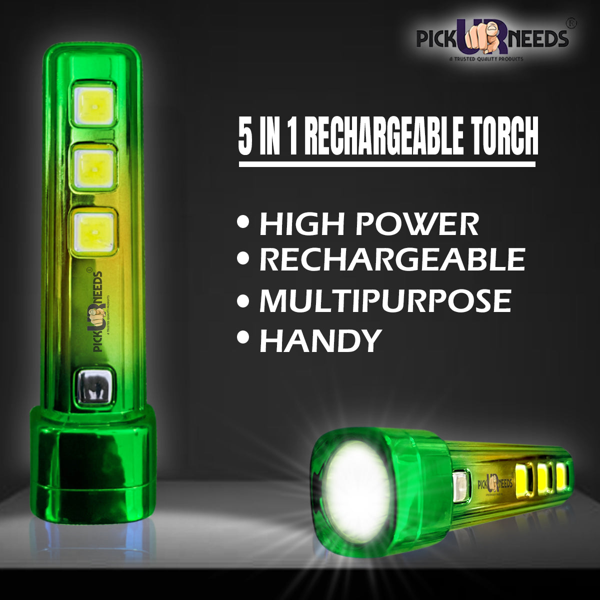 Pick Ur Needs 5 in 1 Mini Emergency Rechargeable Led Torch Light With Blinker 10 hrs Torch Emergency Light  (Multicolor)