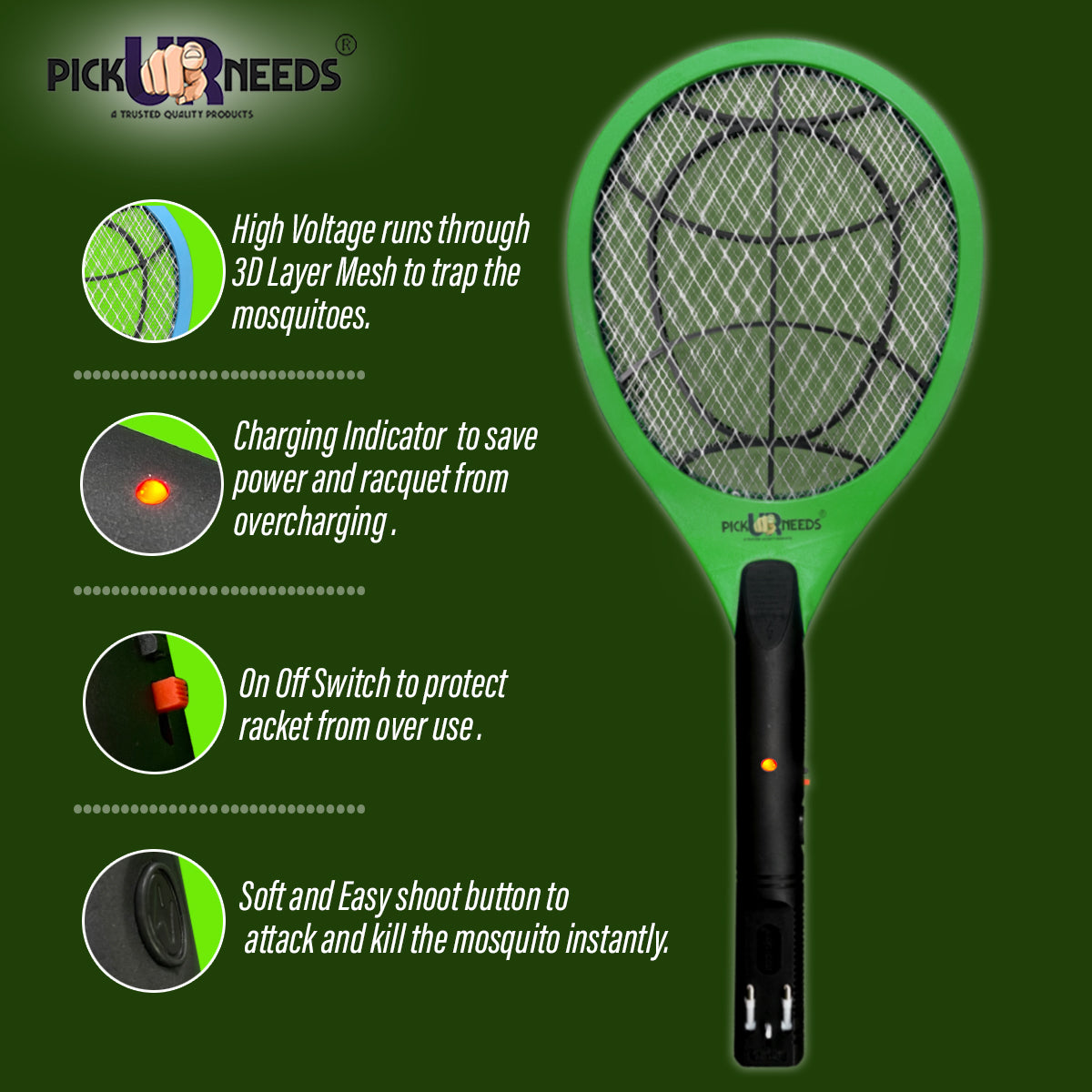 Pick Ur Needs Mosquito Bat/Racket Rechargeable Electric Insect Killer Indoor, Outdoor
