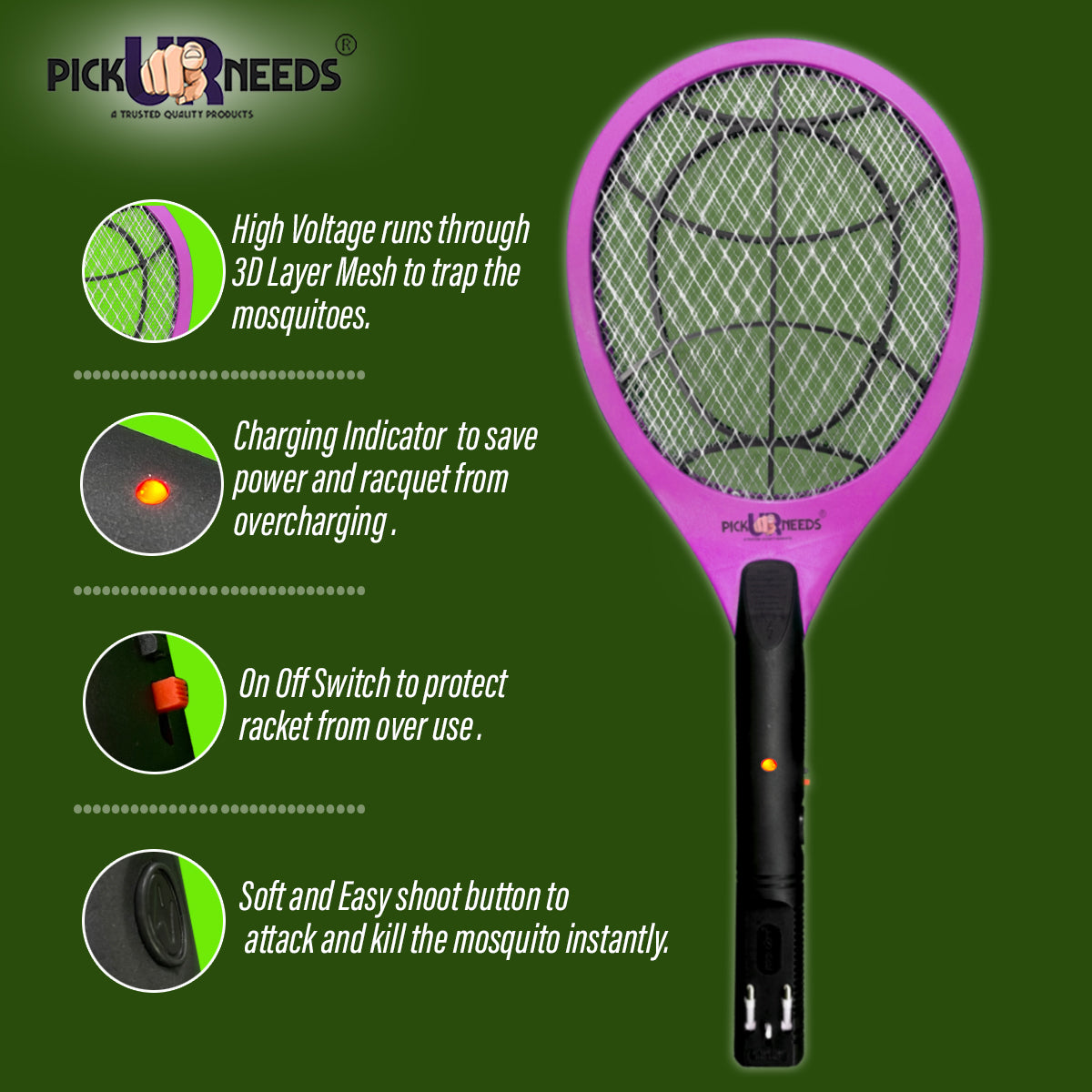 Pick Ur Needs Mosquito Bat/Racket Rechargeable Electric Insect Killer Indoor, Outdoor