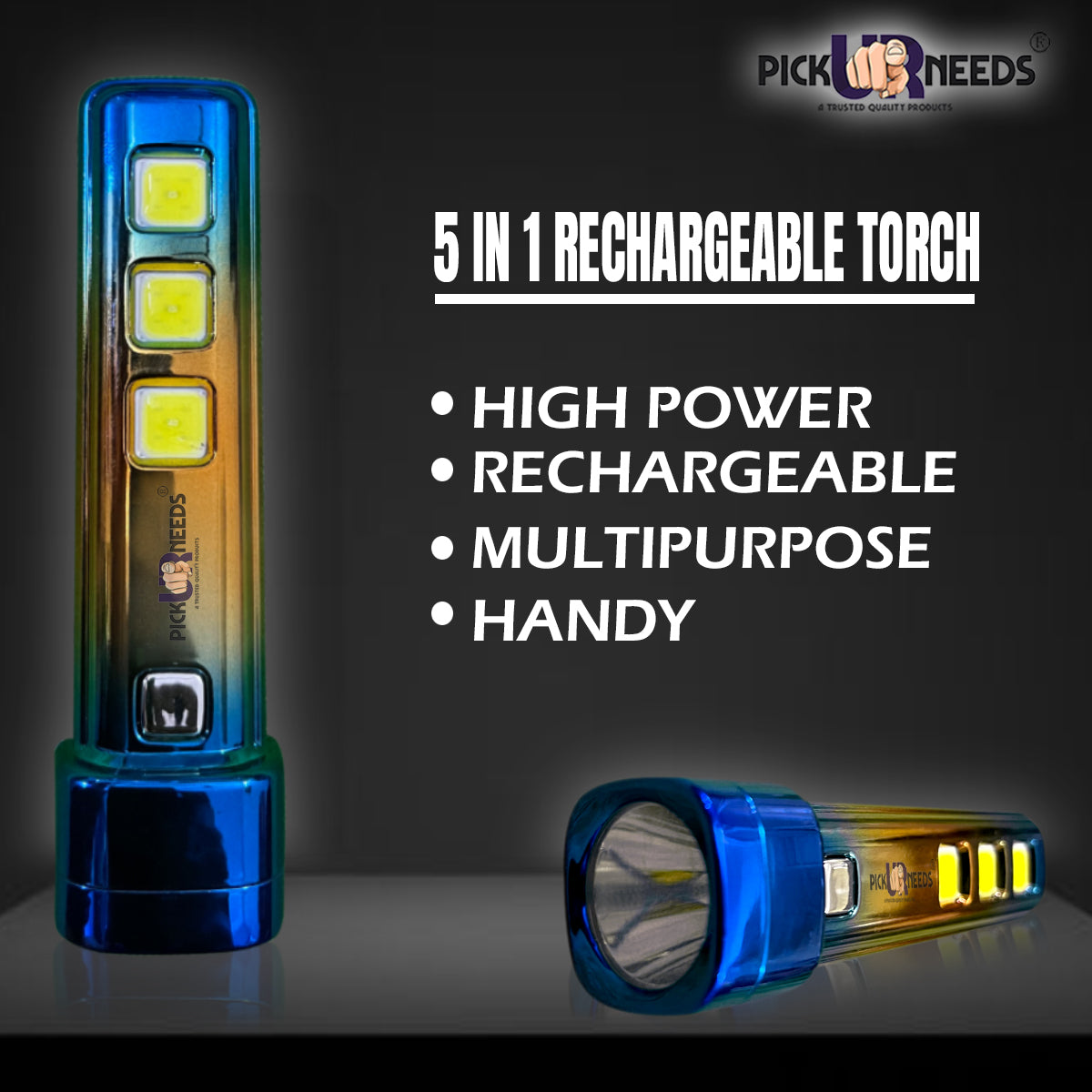 Pick Ur Needs 5 in 1 Mini Emergency Rechargeable Led Torch Light With Blinker 10 hrs Torch Emergency Light  (Pack of 2)
