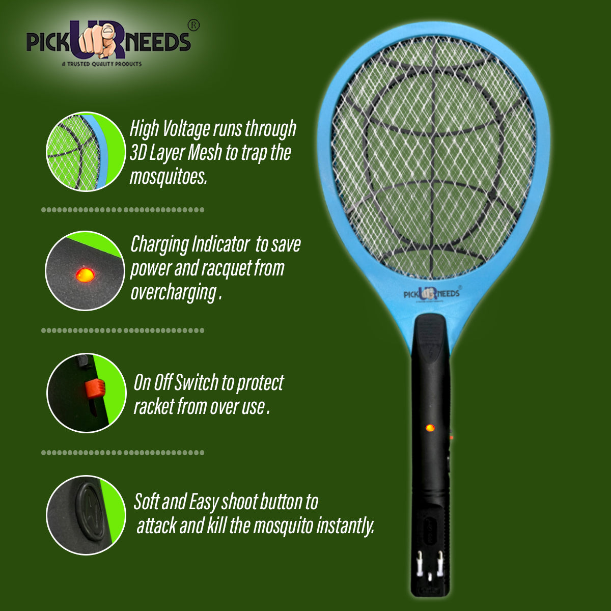 Pick Ur Needs Mosquito Bat/Racket Rechargeable Electric Insect Killer Indoor, Outdoor