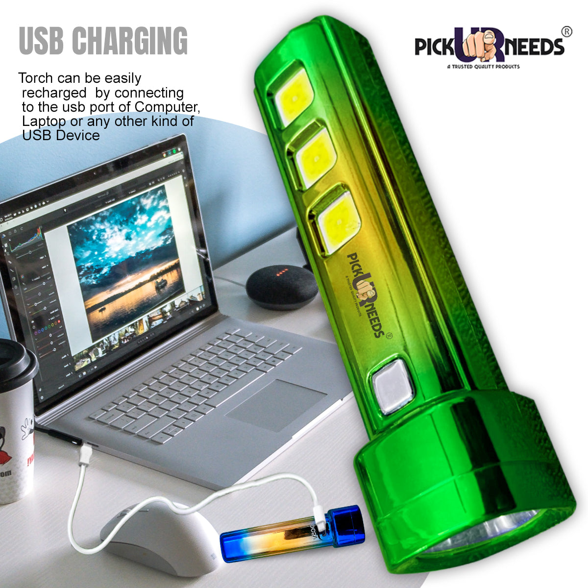 Pick Ur Needs 5 in 1 Mini Emergency Rechargeable Led Torch Light With Blinker 10 hrs Torch Emergency Light  (Pack of 2)