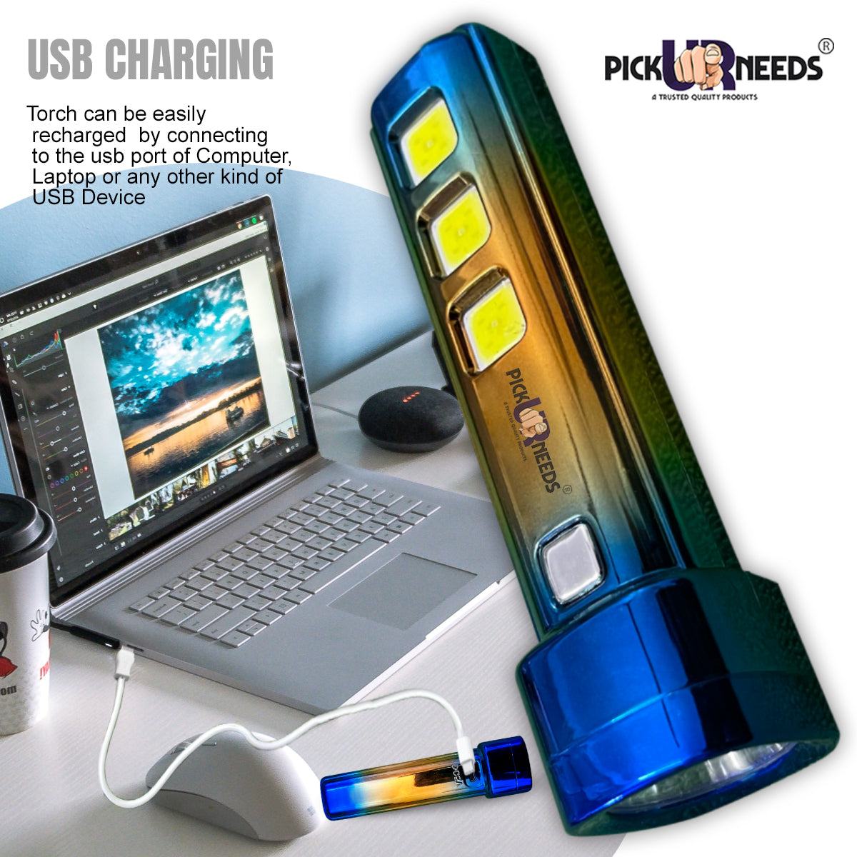 Pick Ur Needs 5 in 1 Mini Emergency Rechargeable Led Torch Light With Blinker 10 hrs Torch Emergency Light  (Pack of 2)