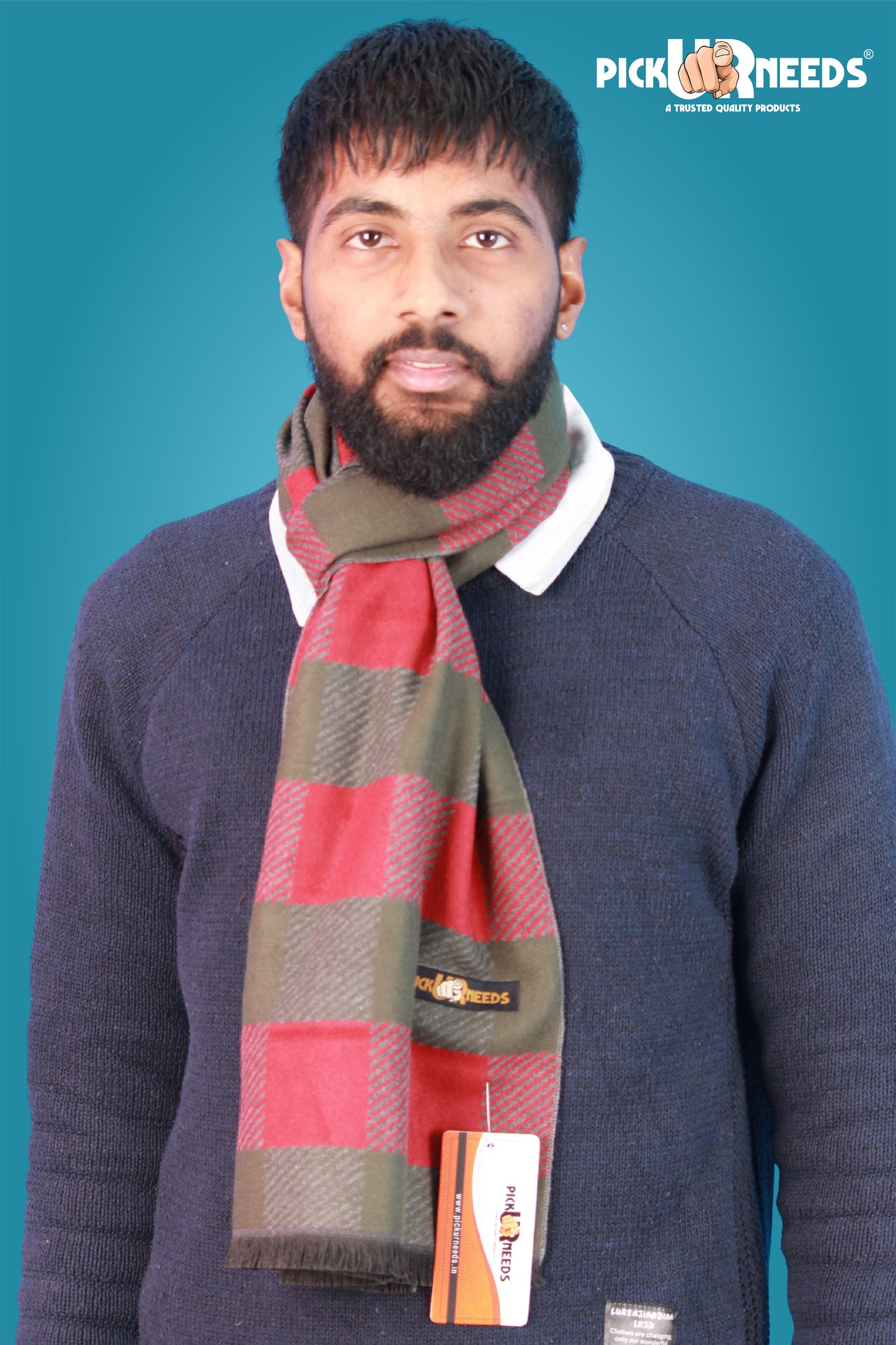 Pick Ur Needs Wool Blend Muffler for Men Soft Winter Scarf with Elegant Checks All-Day Comfort