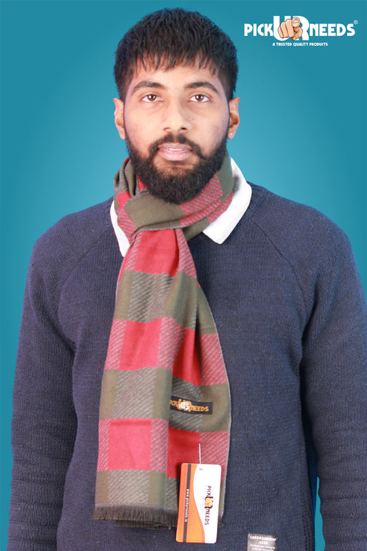 Pick Ur Needs Wool Blend Muffler for Men Soft Winter Scarf with Elegant Checks All-Day Comfort