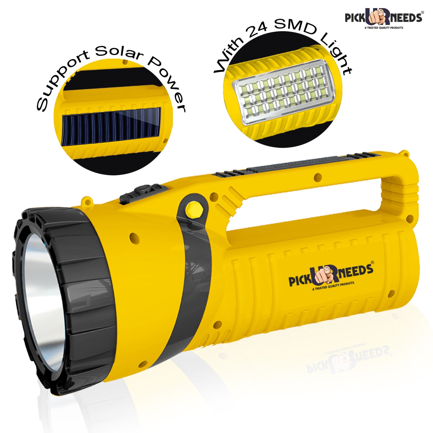 Pick Ur Needs Solar Rechargeable Emergency Long Range Search Torch Light 75 Watts + 24 SMD