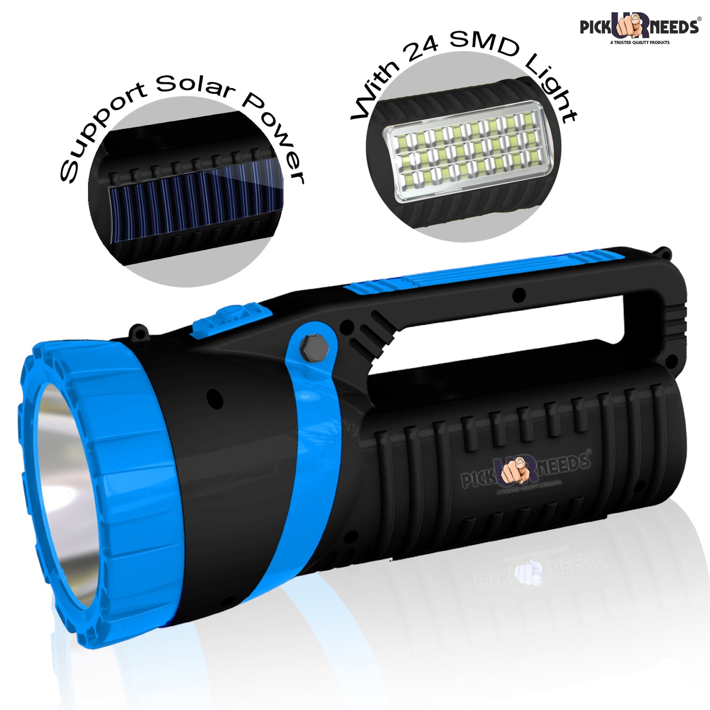 Pick Ur Needs Solar Rechargeable Emergency Long Range Search Torch Light 75 Watts + 24 SMD