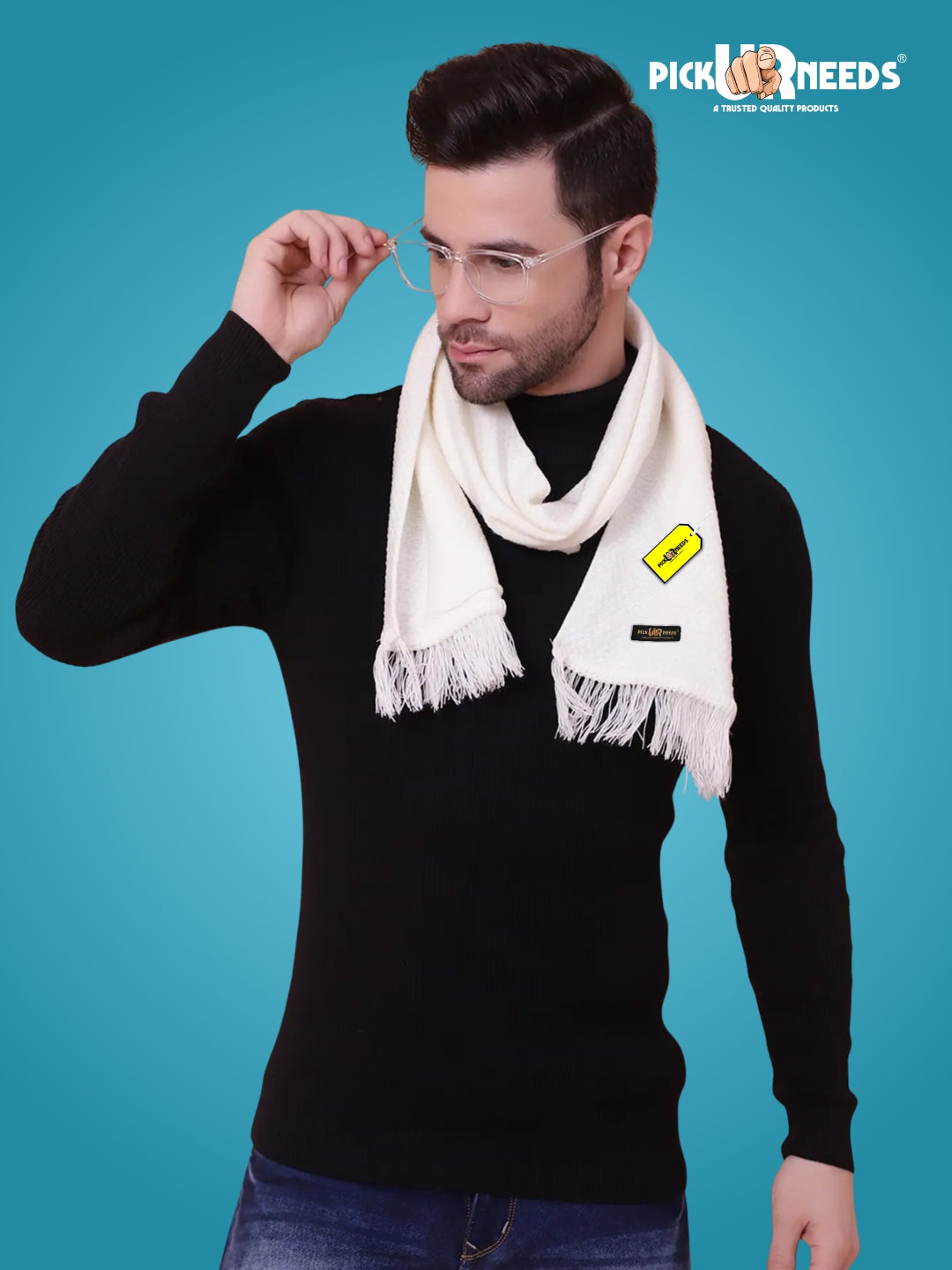 Pick Ur Needs Premium Soft Knitted Winter Muffler for Men Elegant Wool Blend Scarf with Tassel Fringe Stylish Warm Winter Wear for Casual & Formal Outfits