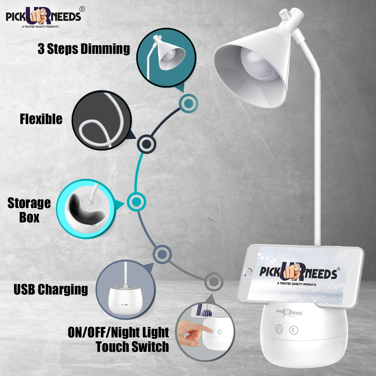 Pick Ur Needs Study Table/Desk Lamp Touch with Pen Holder Rechargeable Eye Protection Study Lamp