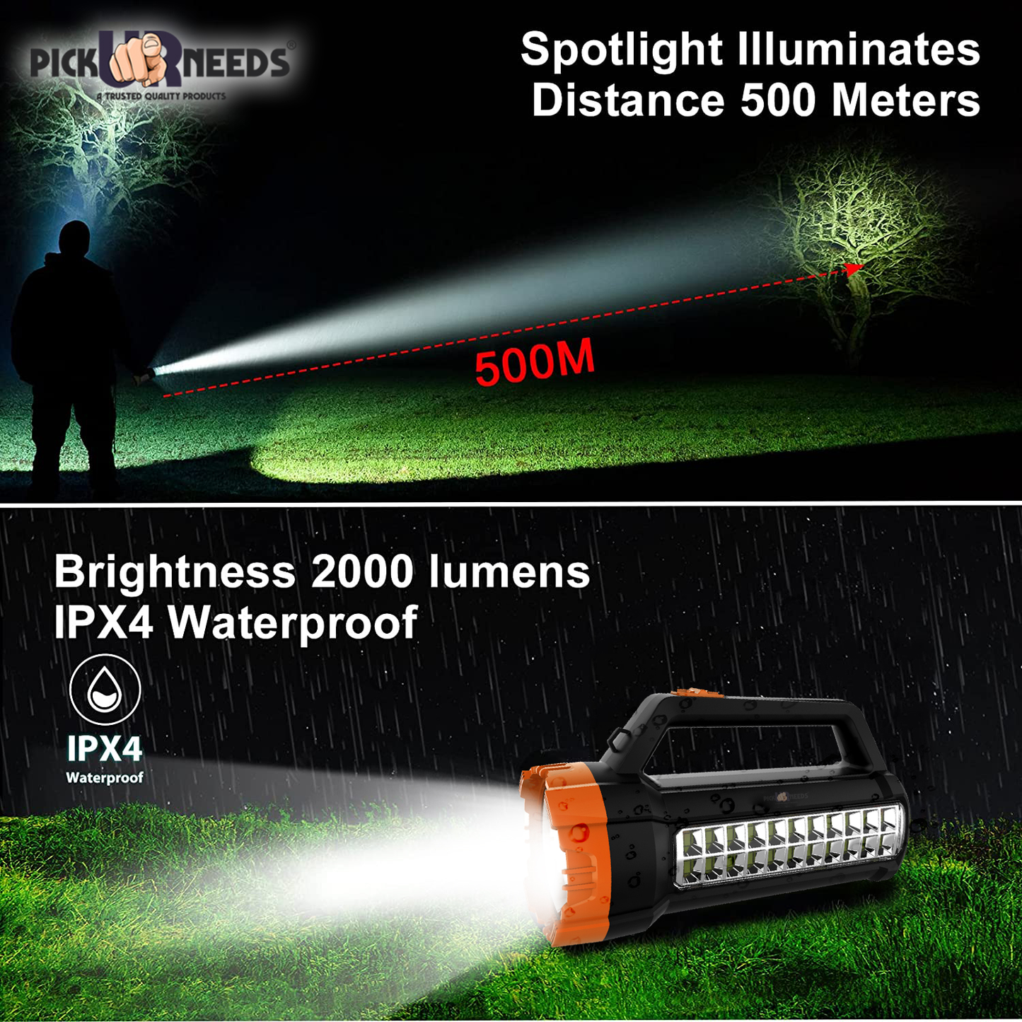 Pick Ur Needs Rechargeable 75W+22SMD Emergency LED Long Range Waterproof Torch Light With 5 hrs Torch Emergency Light