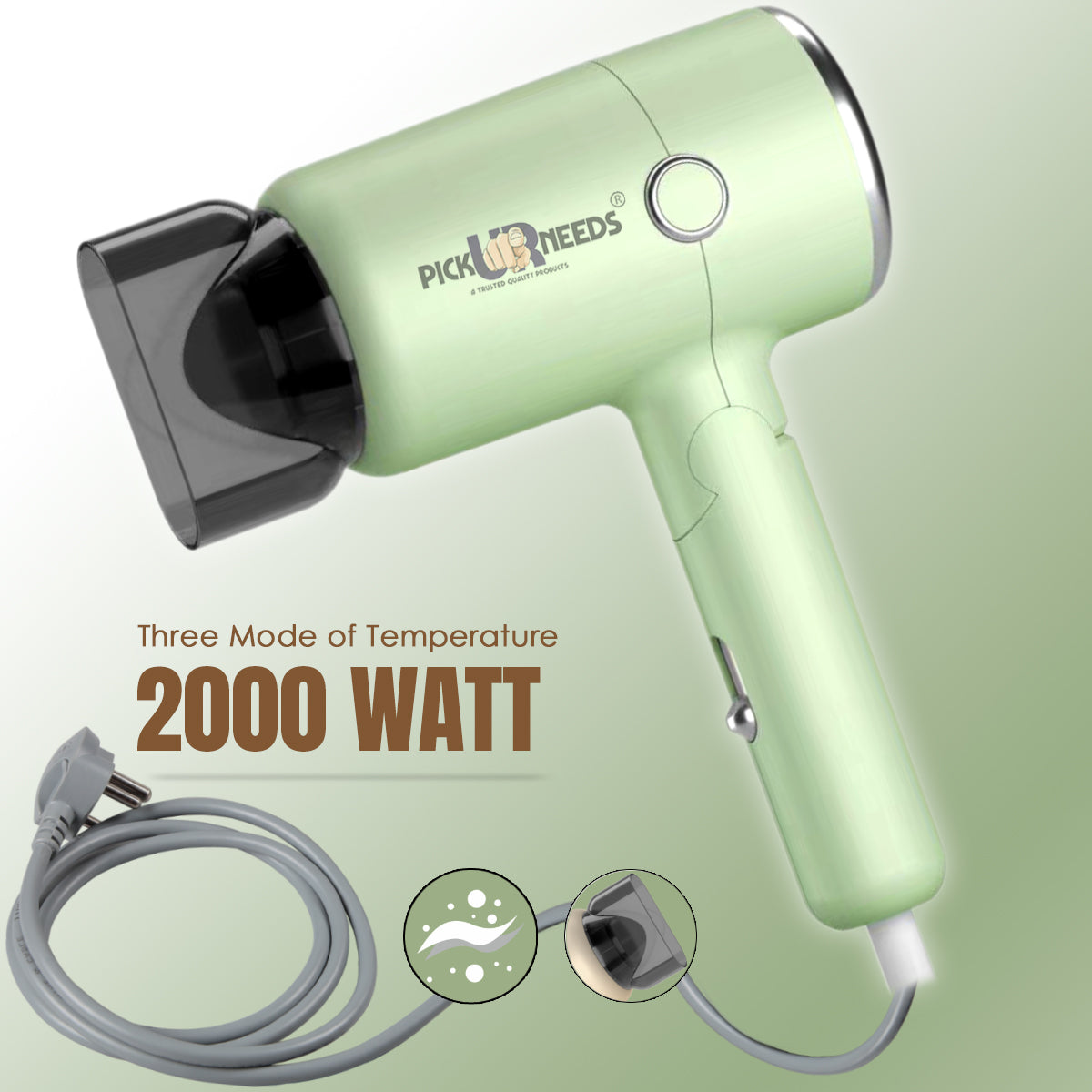 Pick Ur Needs Foldable Hair Dryer Stylish 2000W Professional Hot & Cold Hair Dryer with Handle Hair Dryer  (2000 W, Green)