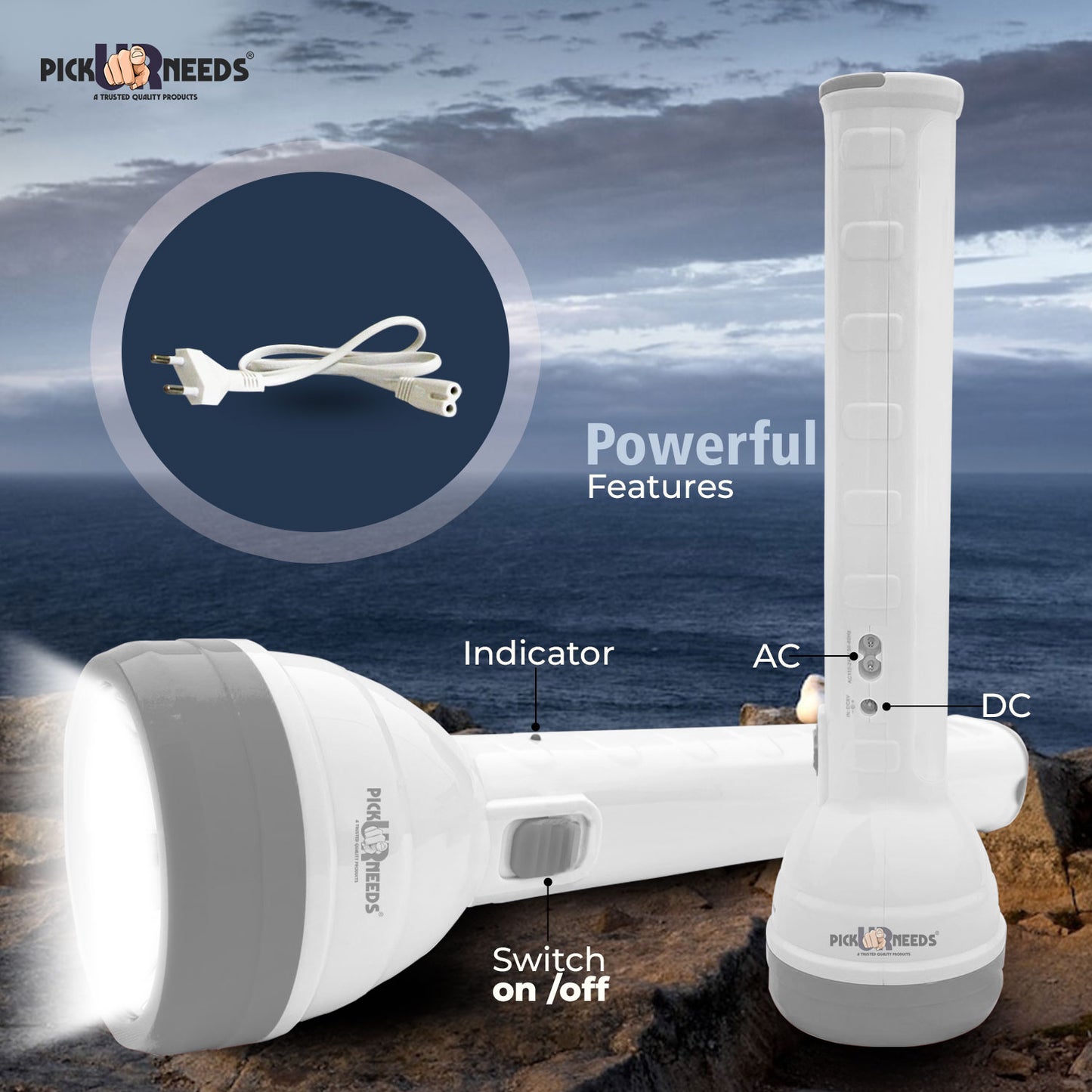 Pick Ur Needs 2 In 1 Emergency Rechargeable Long Range 50W+Tube LED Search Torch Light Torch