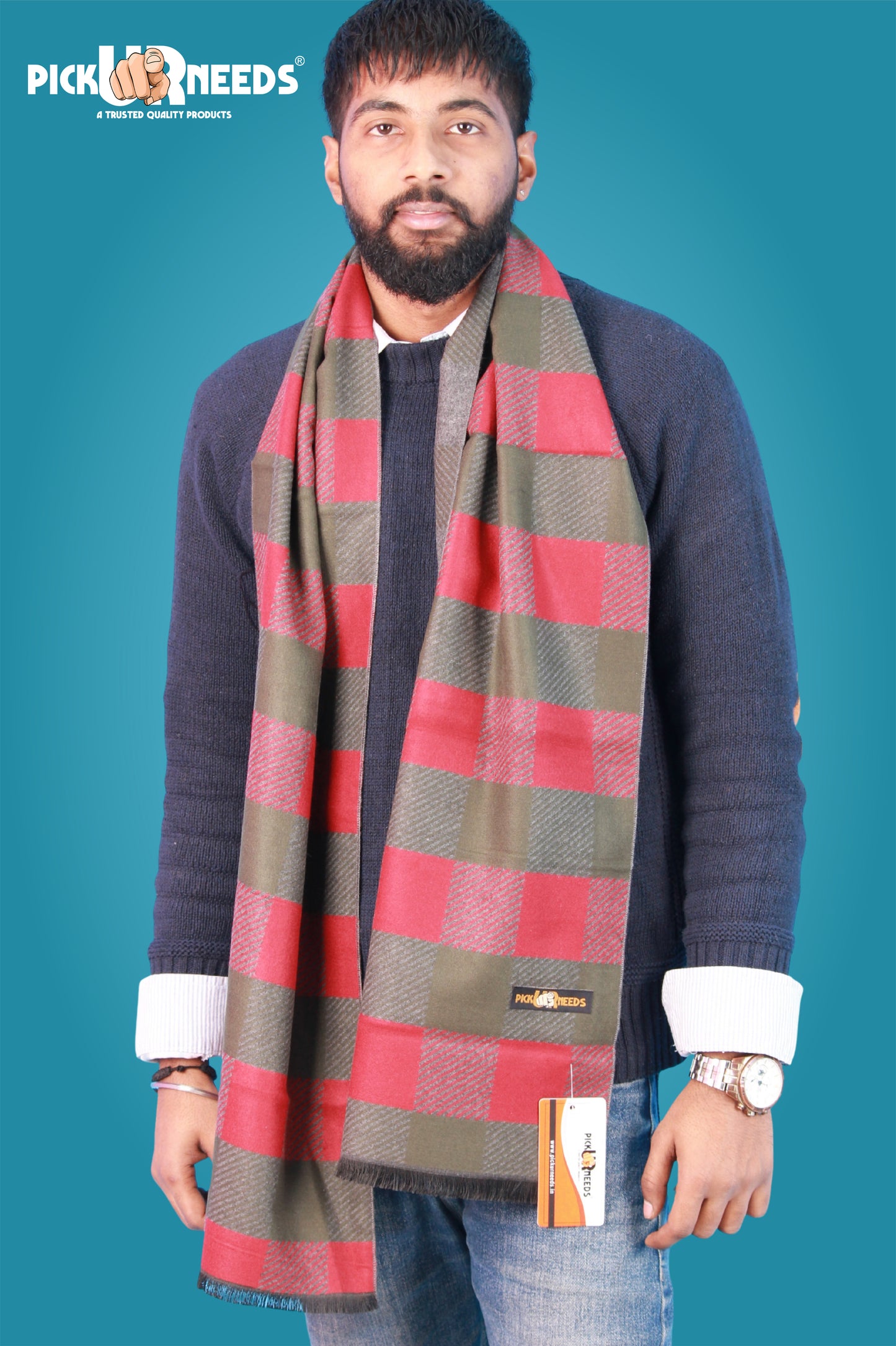 Pick Ur Needs Wool Blend Muffler for Men Soft Winter Scarf with Elegant Checks All-Day Comfort