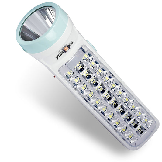 Pick Ur Needs Dual Mode Power Full Led Rechargeable Long Range Torch With Side Emergency 30 Led 6 hrs Torch Emergency Light  (White)