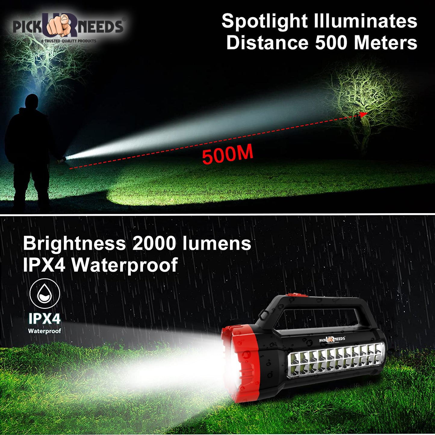 Pick Ur Needs Rechargeable 75W+22SMD Emergency LED Long Range Waterproof Torch Light With 5 hrs Torch Emergency Light