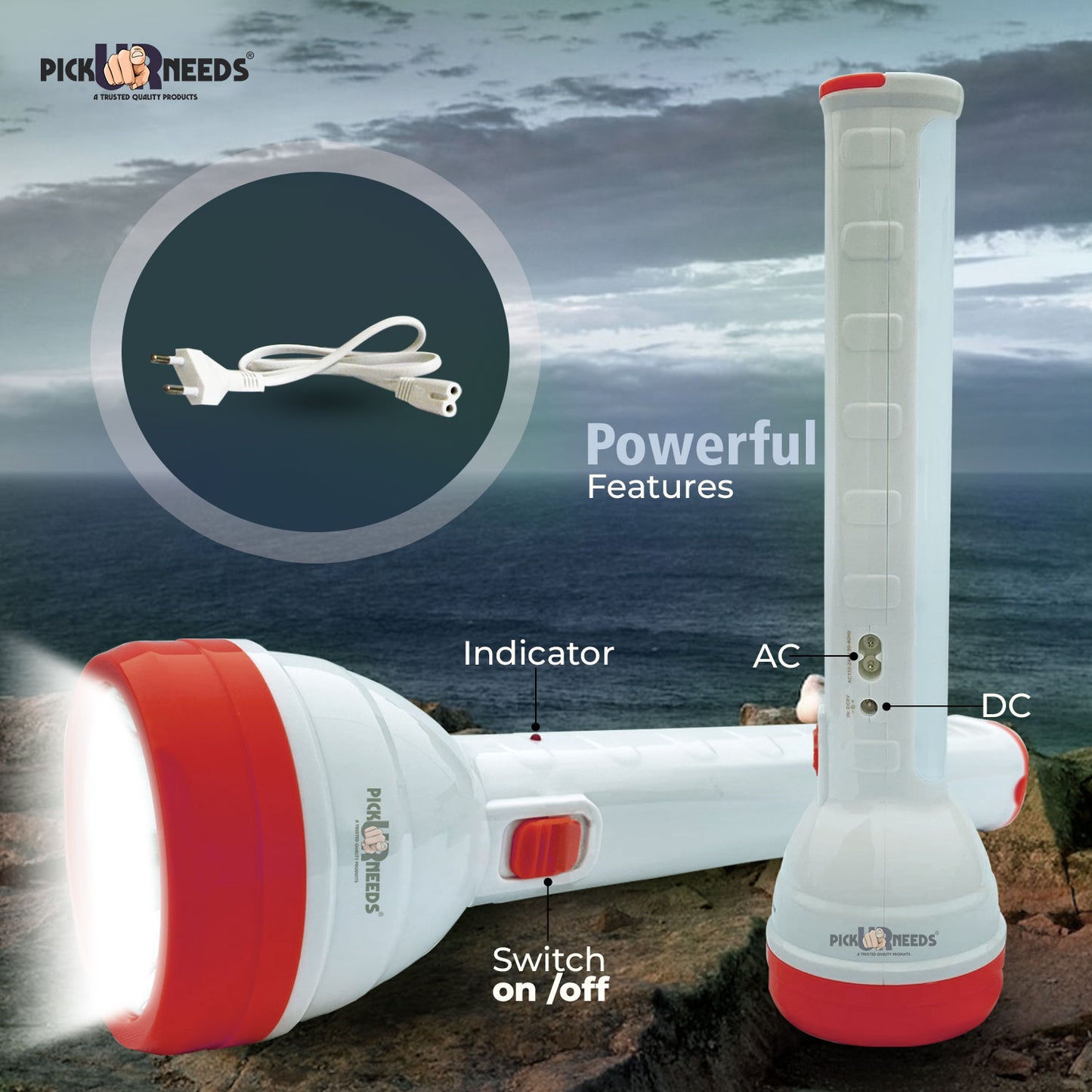 Pick Ur Needs 2 In 1 Emergency Rechargeable Long Range 50W+Tube LED Search Torch Light Torch