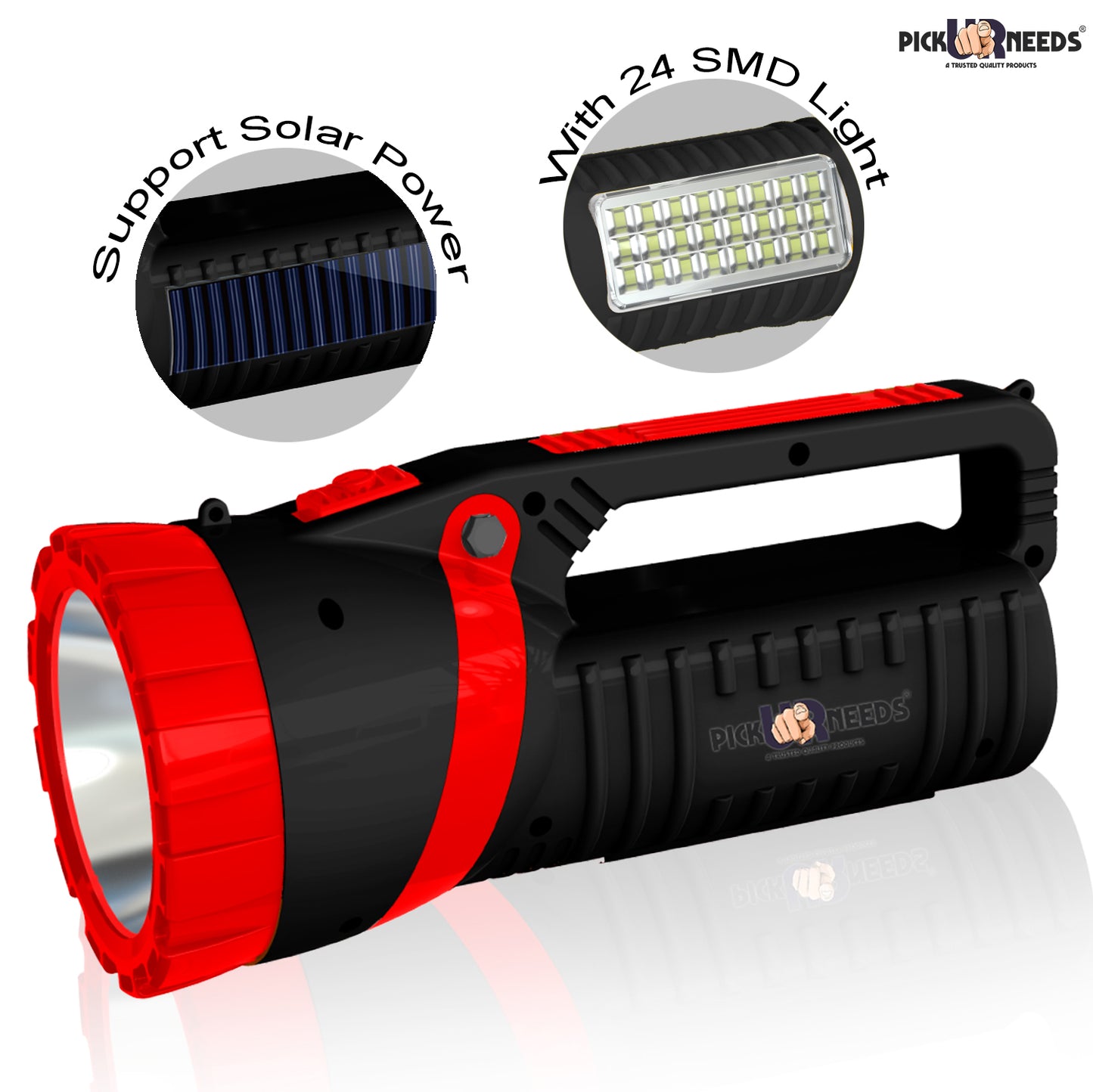 Pick Ur Needs Solar Rechargeable Emergency Long Range Search Torch Light 75 Watts + 24 SMD