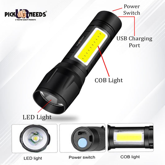 Pick Ur Needs Rechargeable 9W LED Mini Emergency Light Torch Zoomable Flashlight Torch