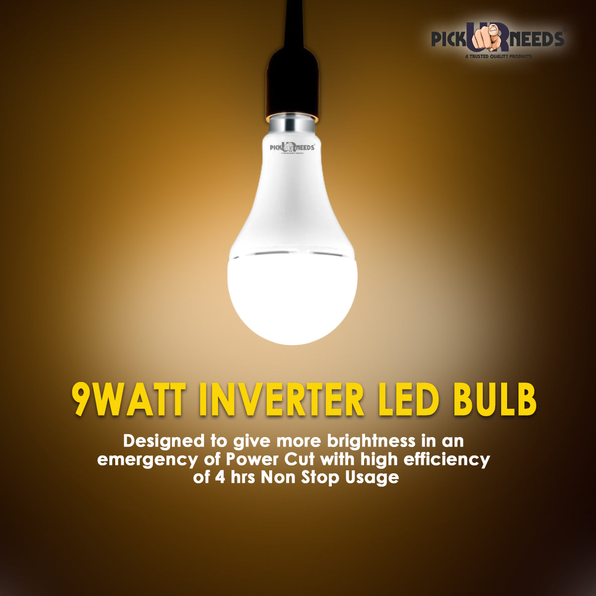 Pick Ur Needs Rechargeable Emergency Inverter 9W LED AC/DC Bulb For Home Light, Self-Charging 4 hrs Bulb Emergency Light  (White)