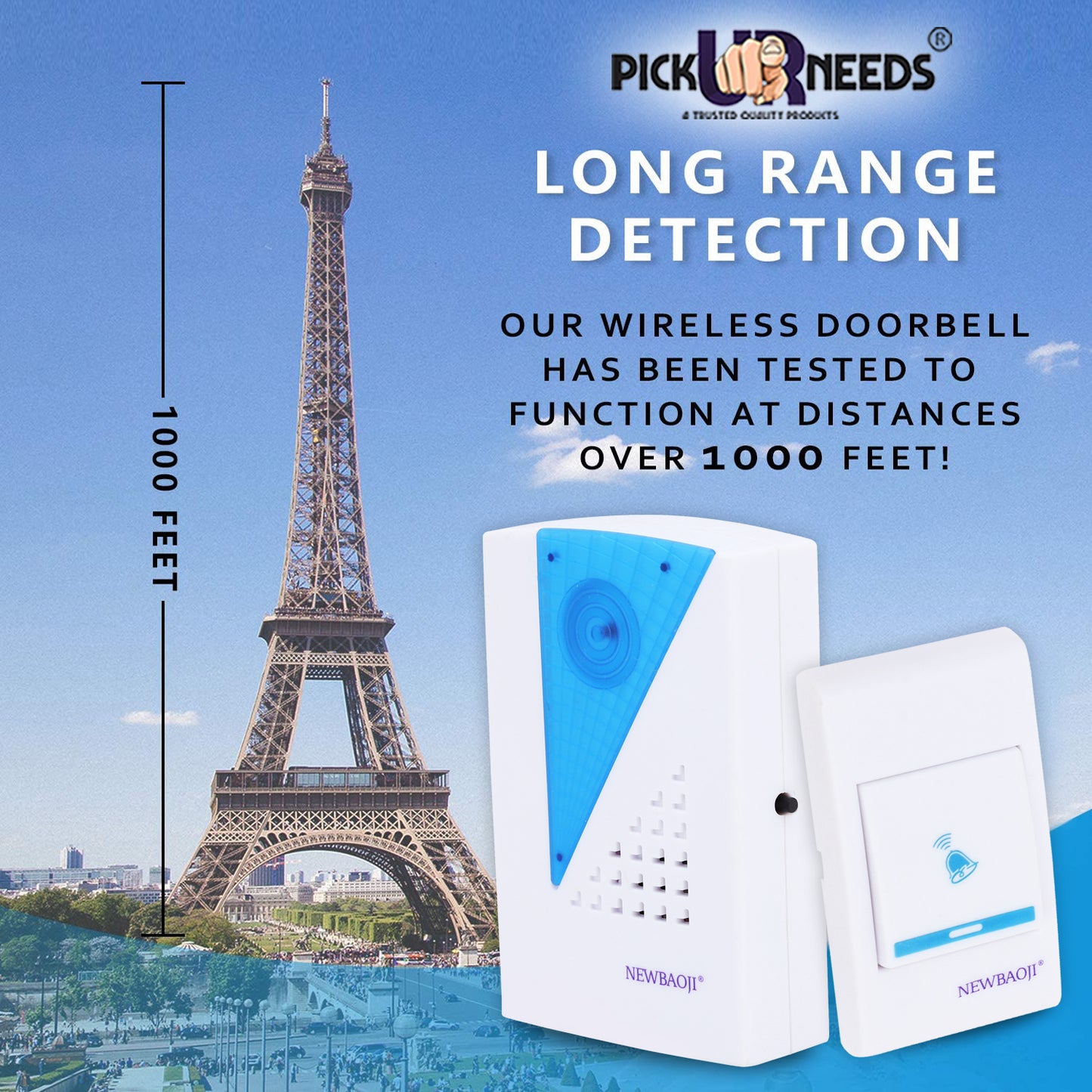 Pick Ur Needs Wireless Long Range Doorbell Easy Adjustable Ringtones with Remote Door Wind Chimes for Multi Use