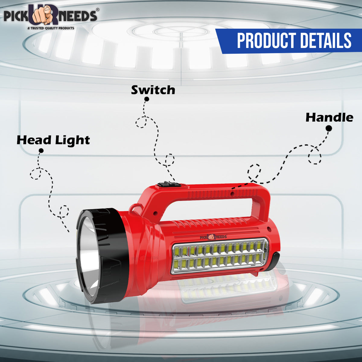 Pick Ur Needs 3 in 1 Long Range Search LED Rechargeable Torch Light With 2000mAh Battery