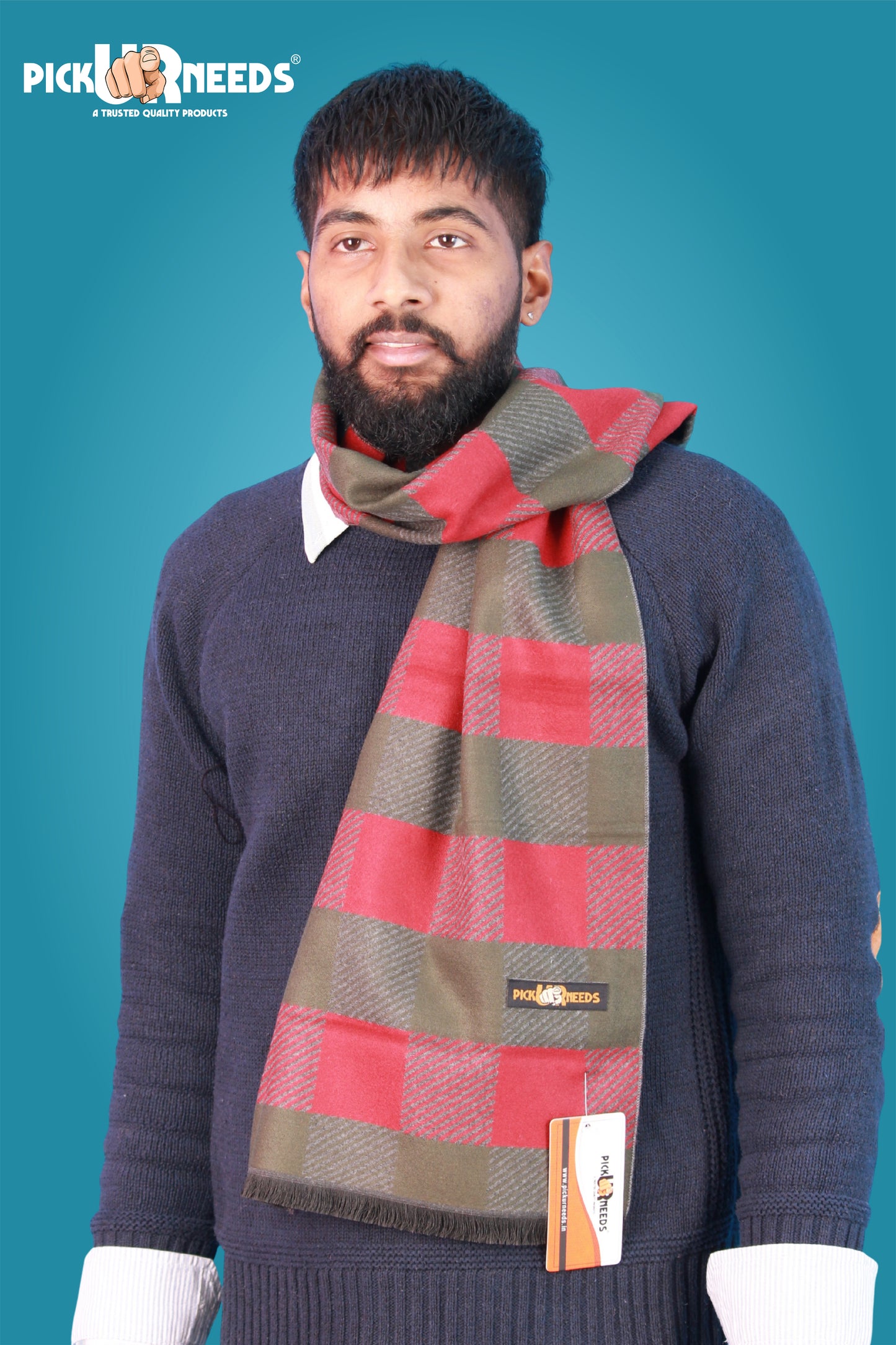 Pick Ur Needs Wool Blend Muffler for Men Soft Winter Scarf with Elegant Checks All-Day Comfort
