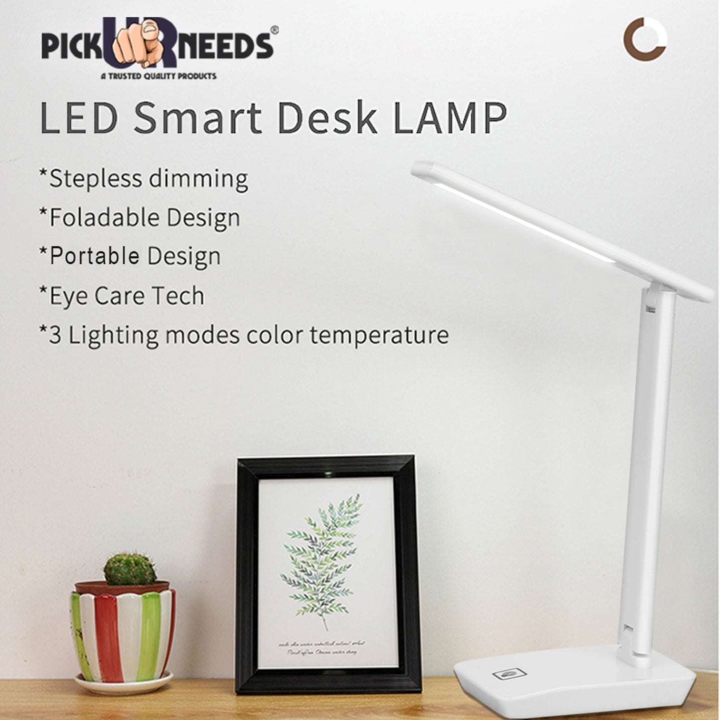 Pick Ur Needs Rocklight Rechargeable LED Touch On/Off Switch Table Lamp (White) Table Lamp  (31 cm, White)