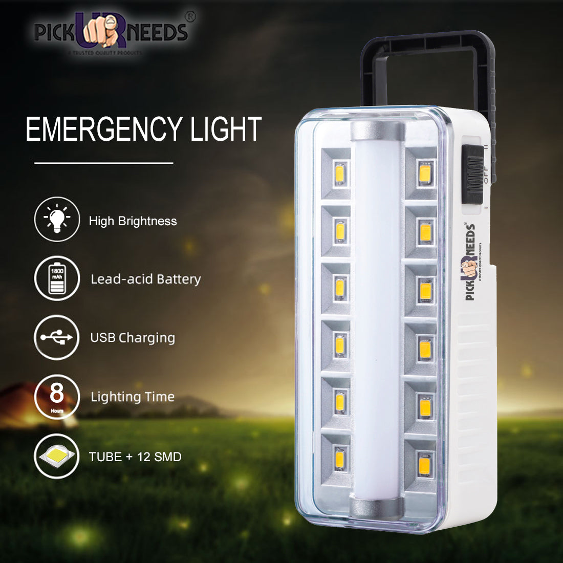 Pick Ur Needs Rechargeable Emergency 12 SMD Powerful Floor LED Lantern Lamp Light