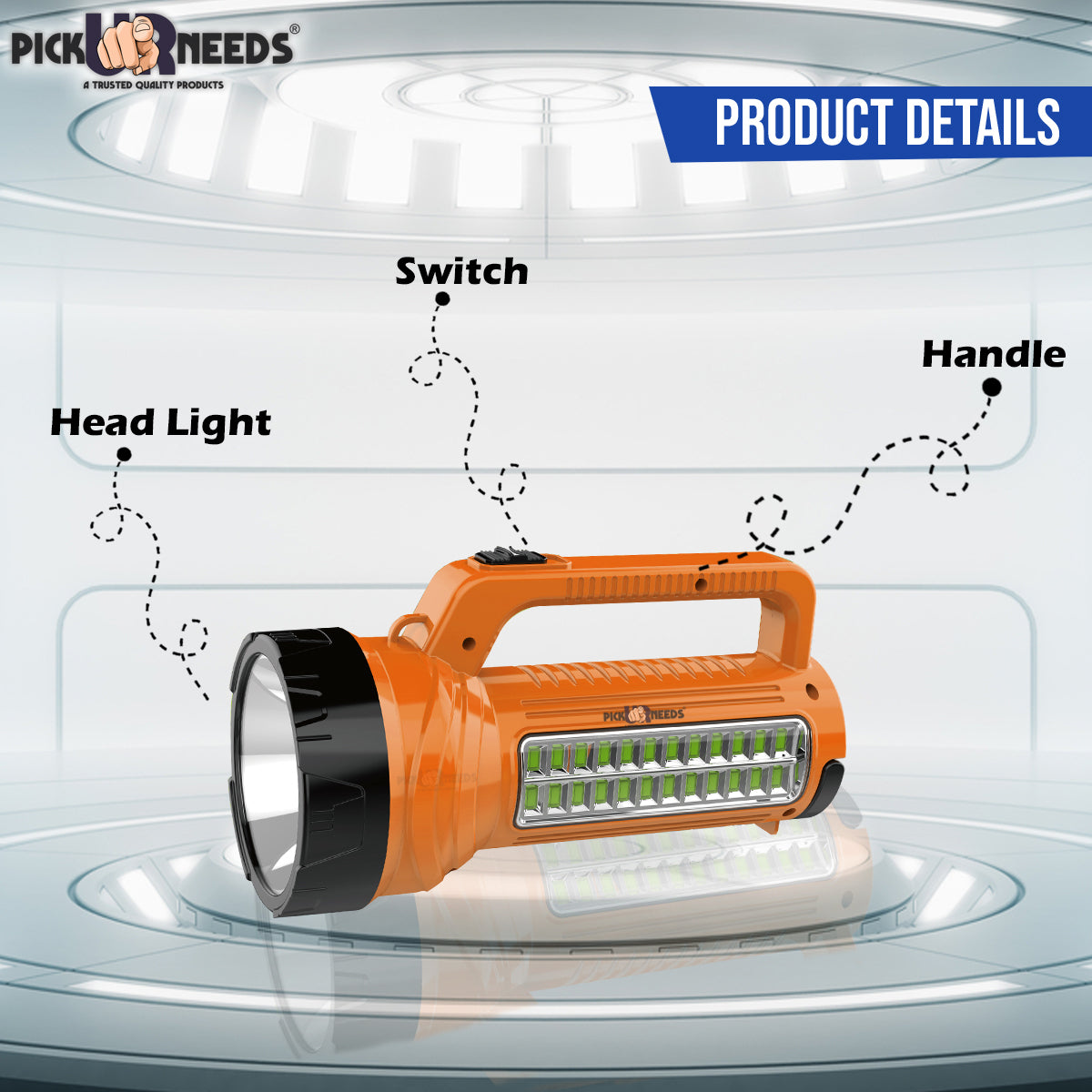 Pick Ur Needs 3 in 1 Long Range Search LED Rechargeable Torch Light With 2000mAh Battery