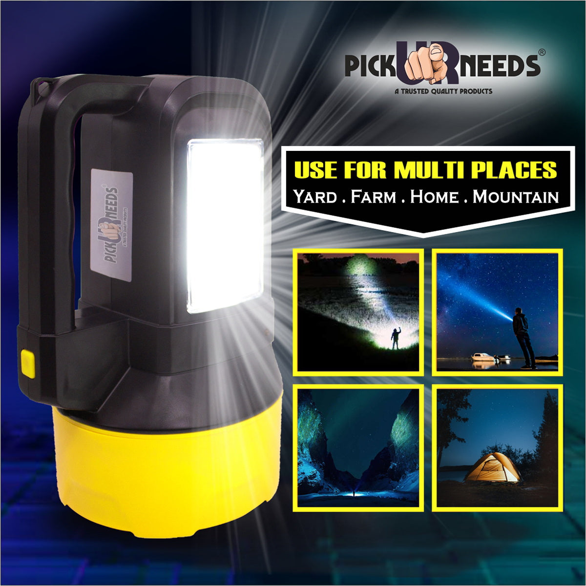 Pick Ur Needs Rechargeable Long Range Light 125W Searchlight with Blinker + Side Light Torch