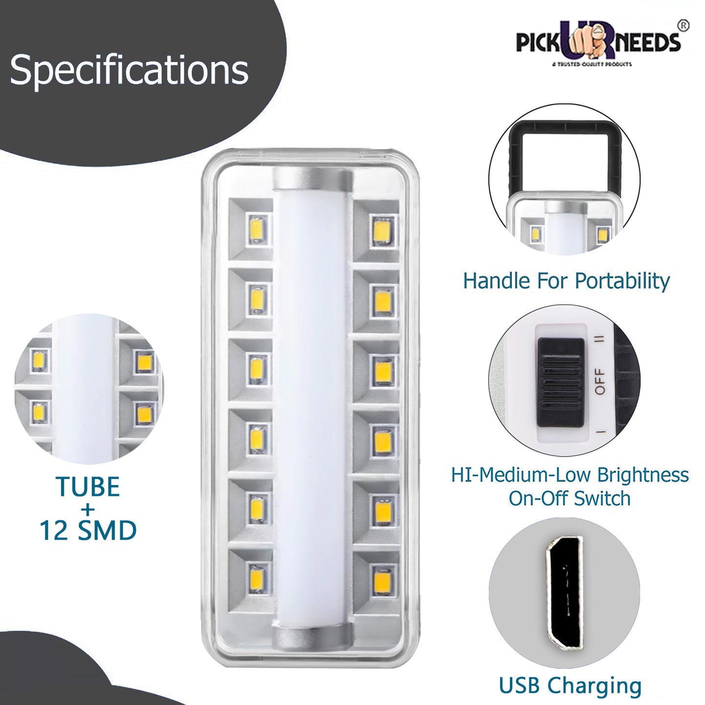 Pick Ur Needs Rechargeable Emergency 12 SMD Powerful Floor LED Lantern Lamp Light