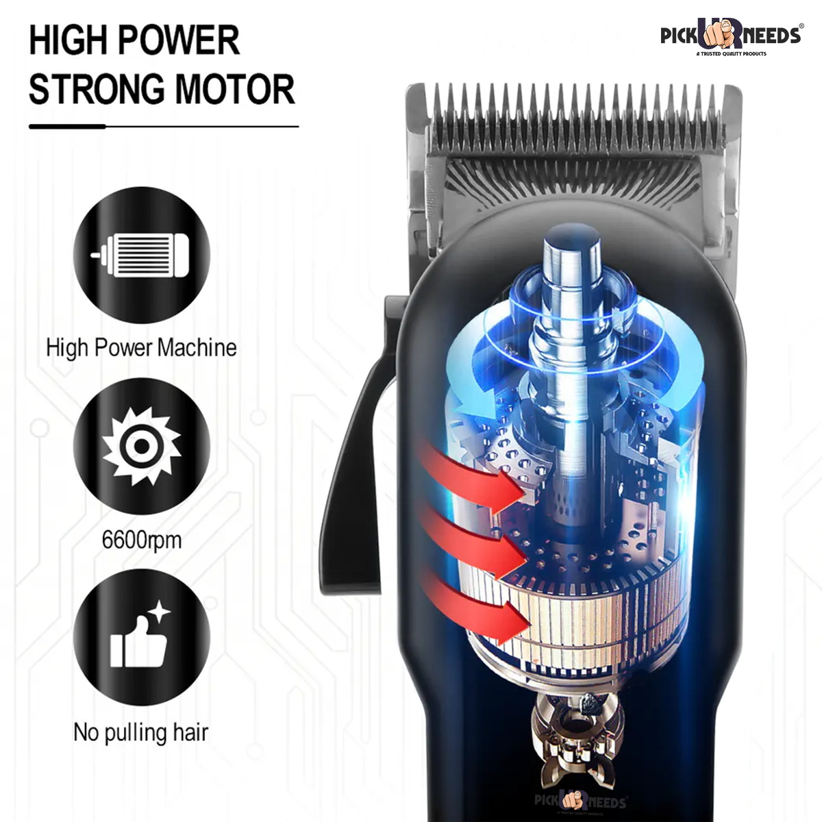 Pick Ur Needs Professional Rechargeable Electric Hair Shaver For Men Barber Beard Hair Clipper Trimmer 120 min Runtime 3 Length Settings  (Black)