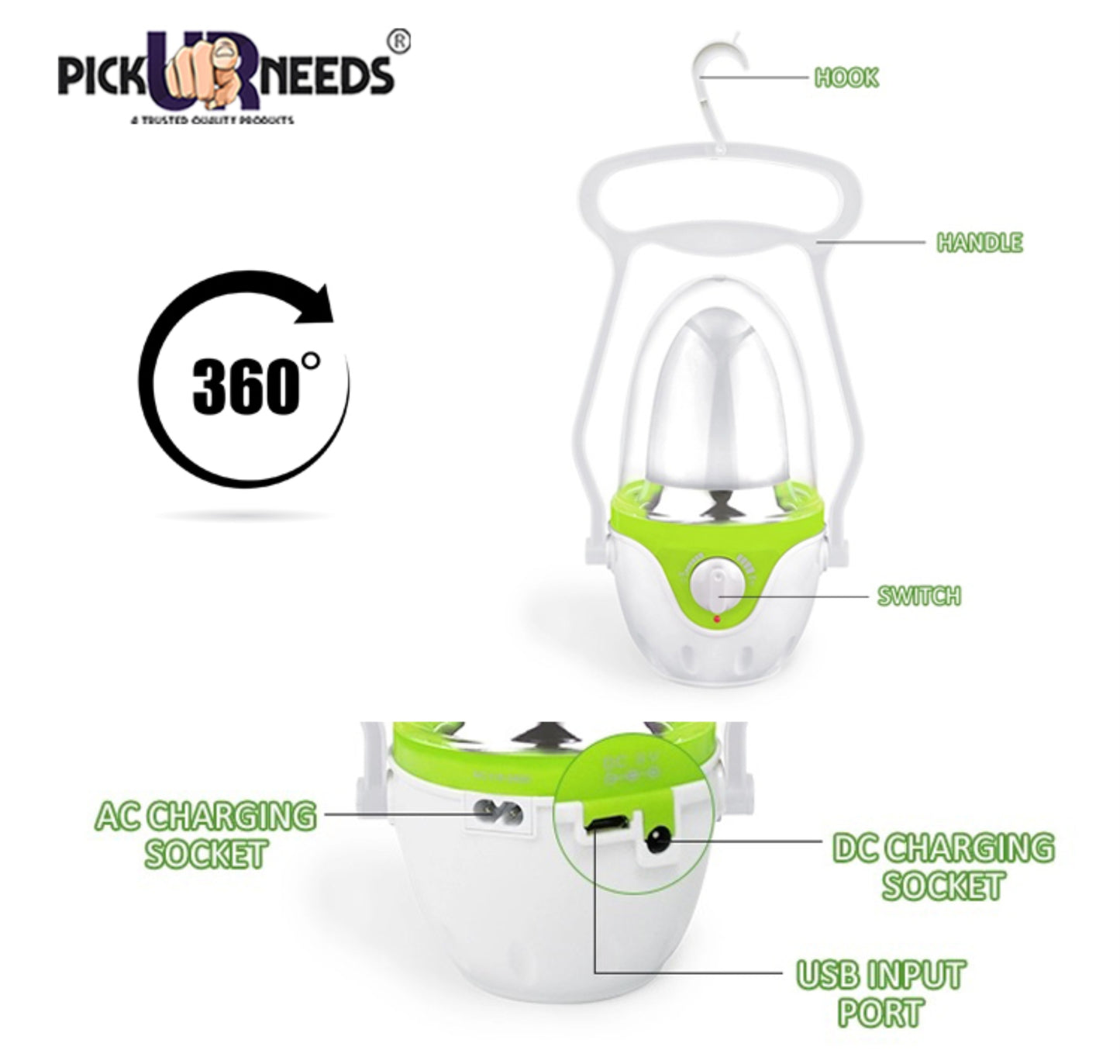 Pick Ur Needs Home Emergency Rechargeable LED Lantern Lamp Light With Solar Panel 12 hrs Lantern Emergency Light (With Solar)
