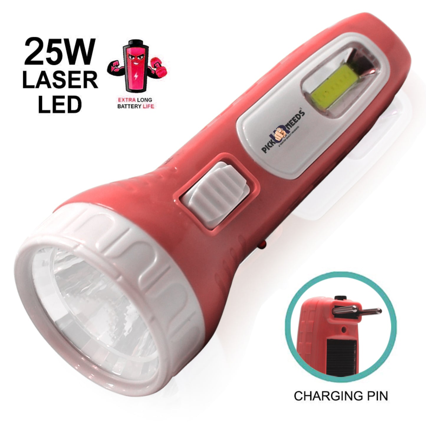 Pick Ur Needs Mini Solar Rechargeable Flashlight Two-Pin Plug LED Torch with Front and Side Light