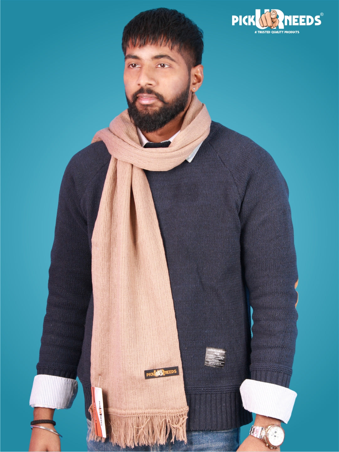 Pick Ur Needs Men’s Winter Woolen Muffler Soft & Warm Knitted Scarf with Fringes Premium Warm Mufflers