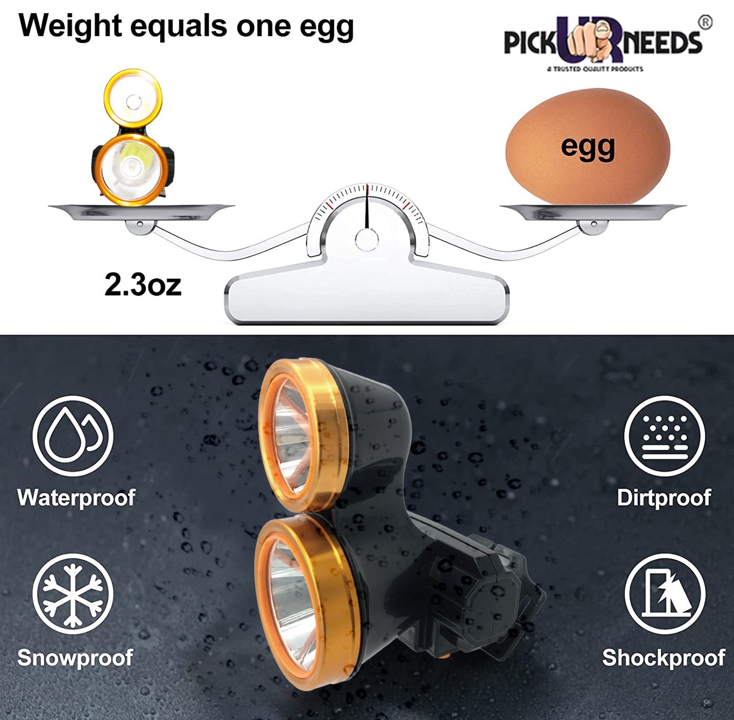 Pick Ur Needs Rechargeable LED Dual Emergency Head Lamp Torch Light For Hiking, Camping