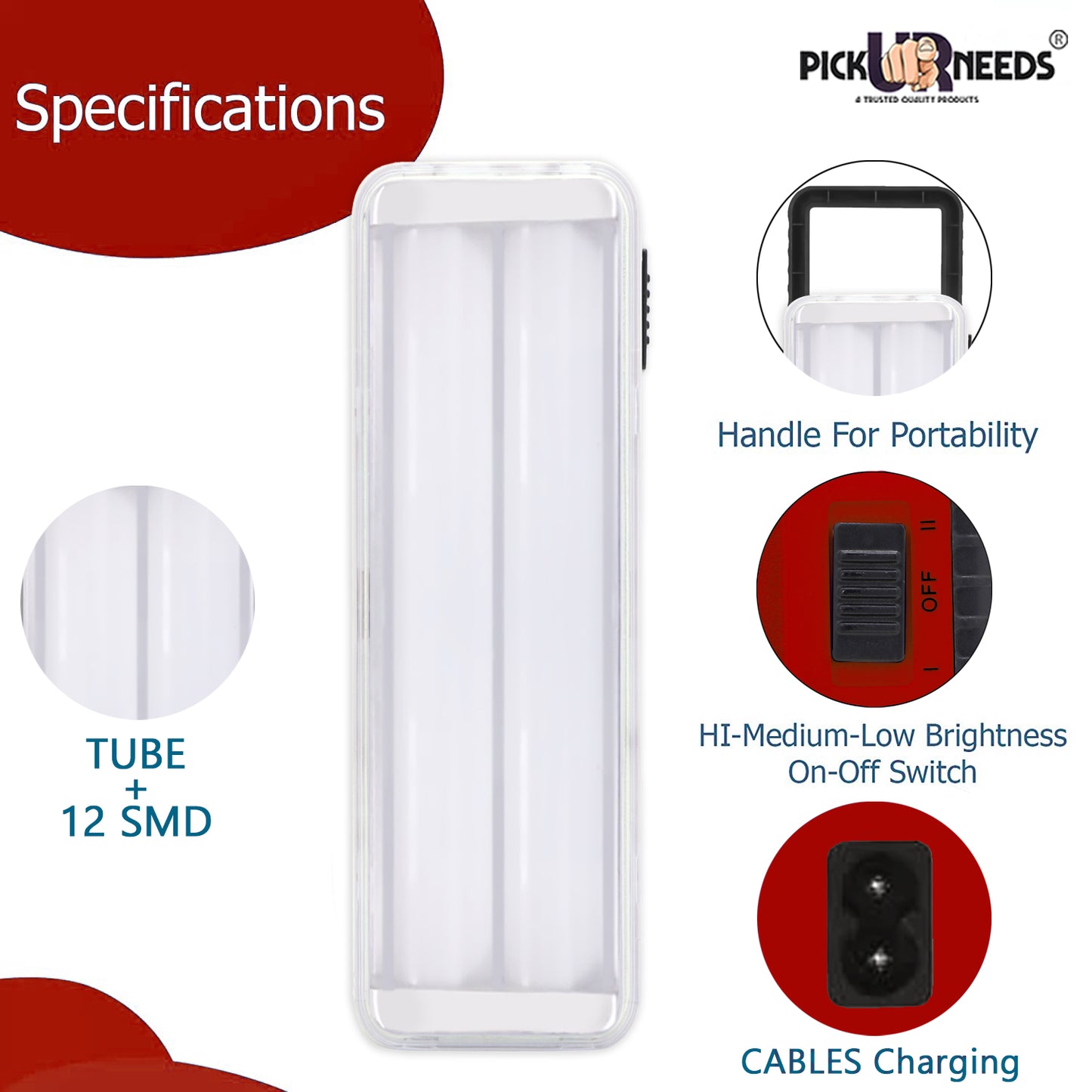 Pick Ur Needs Rechargeable High Bright 2 Tube Emergency Floor Lantern Lamp Light With 7 hrs Flood Lamp Emergency Light