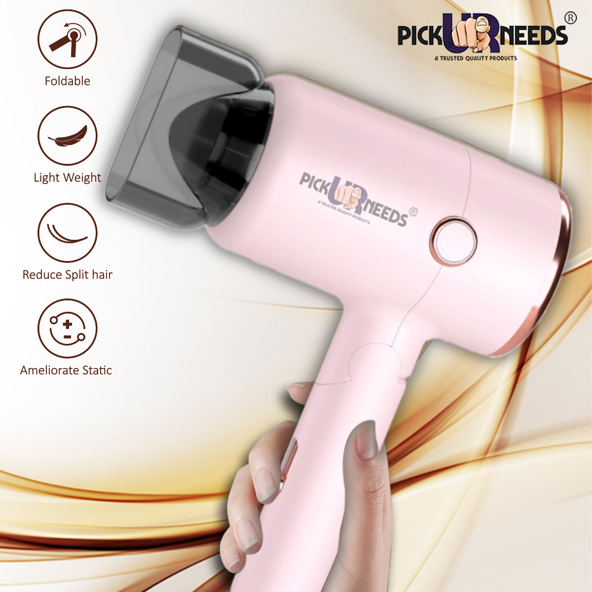 Pick Ur Needs Hair Dryer Stylish 2000W Mini Professional Hot & Cold with Handle Foldable,2 comb & Nozzle For Men & Women