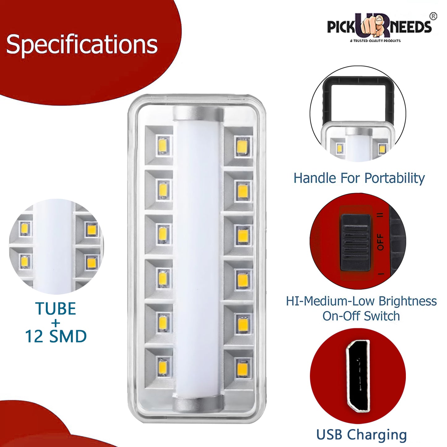 Pick Ur Needs Rechargeable Emergency 12 SMD Powerful Floor LED Lantern Lamp Light