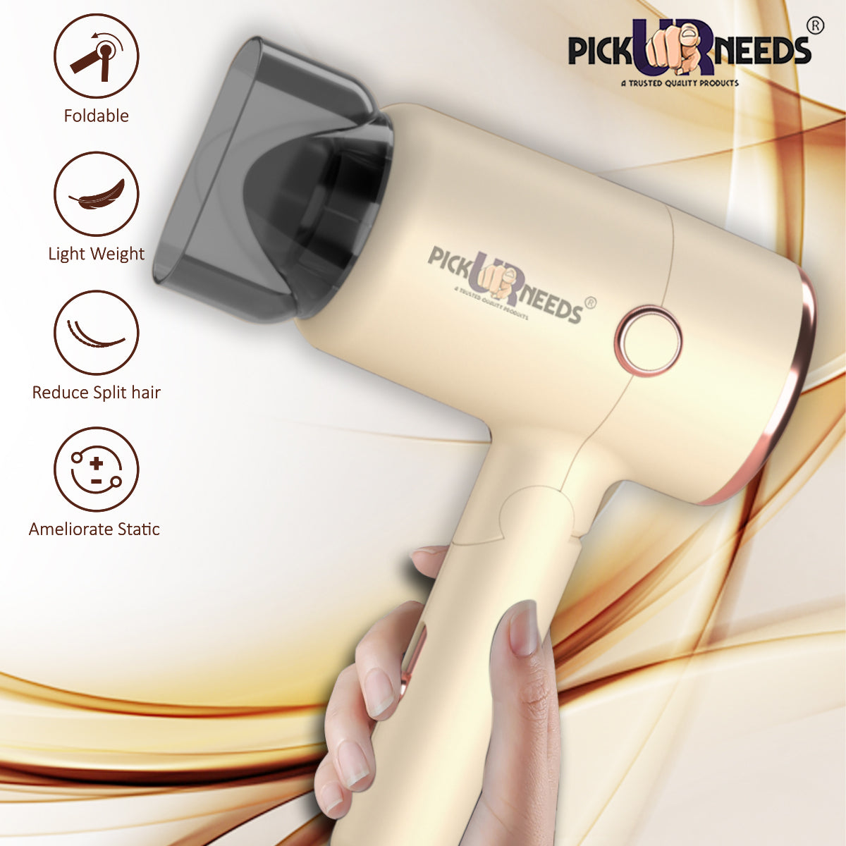 Pick Ur Needs Hair Dryer Stylish 2000W Mini Professional Hot & Cold with Handle Foldable,2 comb & Nozzle For Men & Women