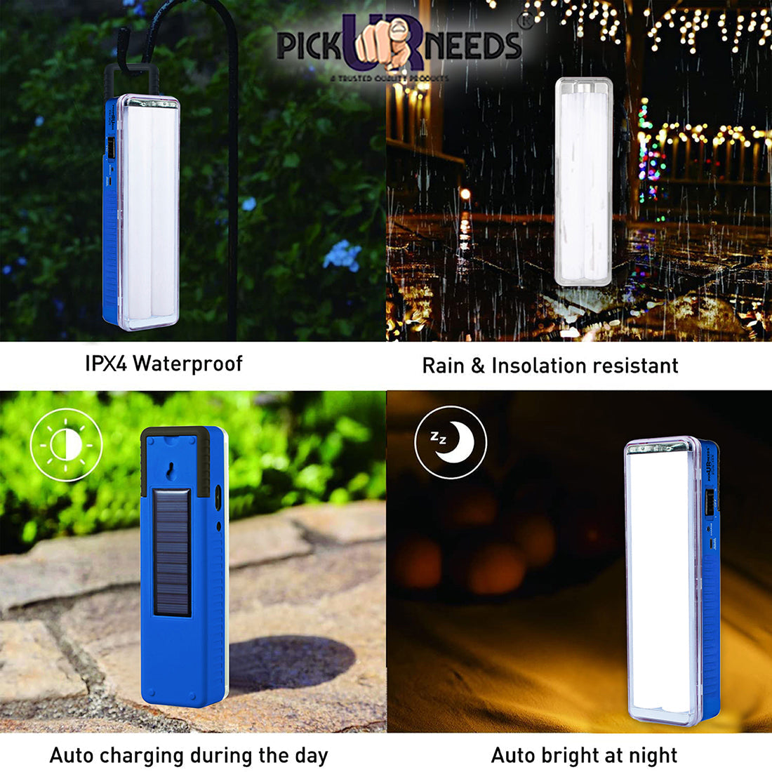 Pick Ur Needs Solar Rechargeable 2 Tube Home Emergency LED Lantern Floor Lamp LIght