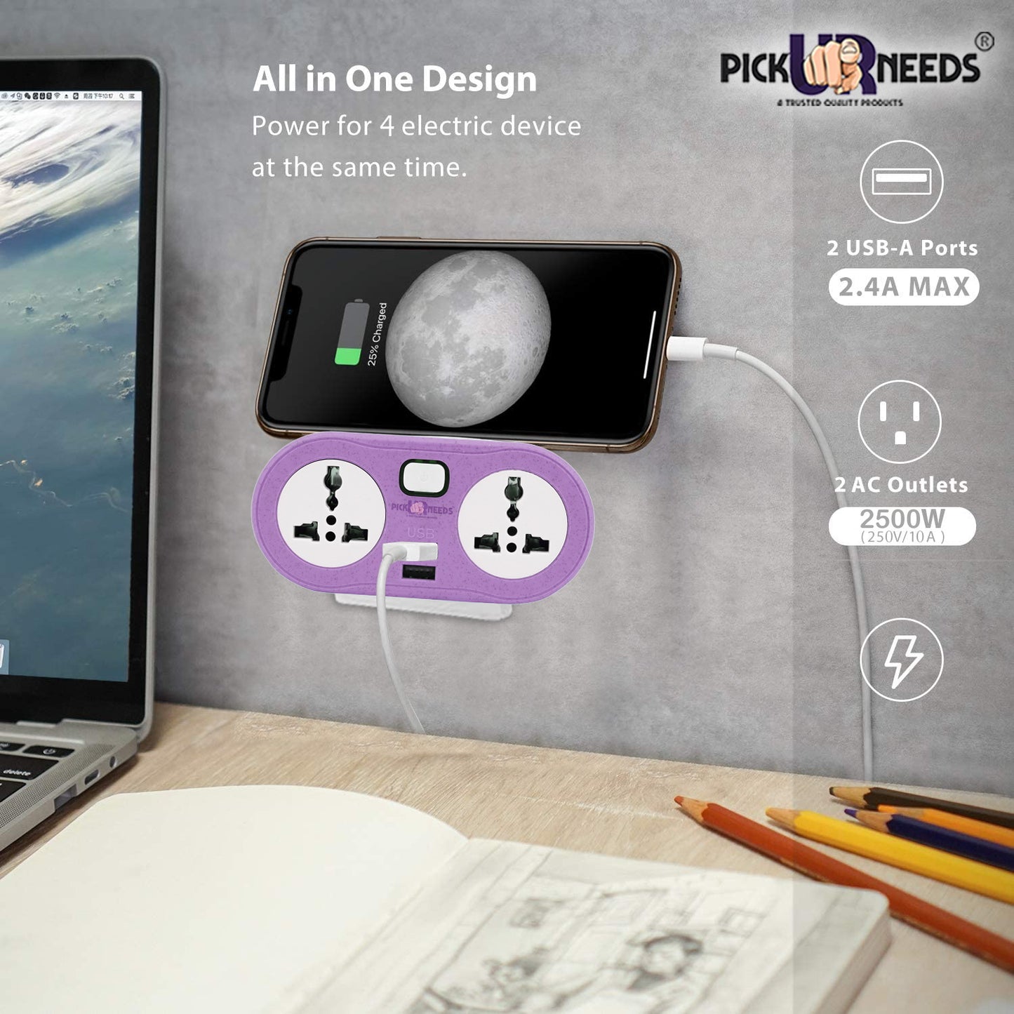 Pick Ur Needs Portable 2 USB Port & 2 USB Universal Socket Extension Boards for Multipurpose Use