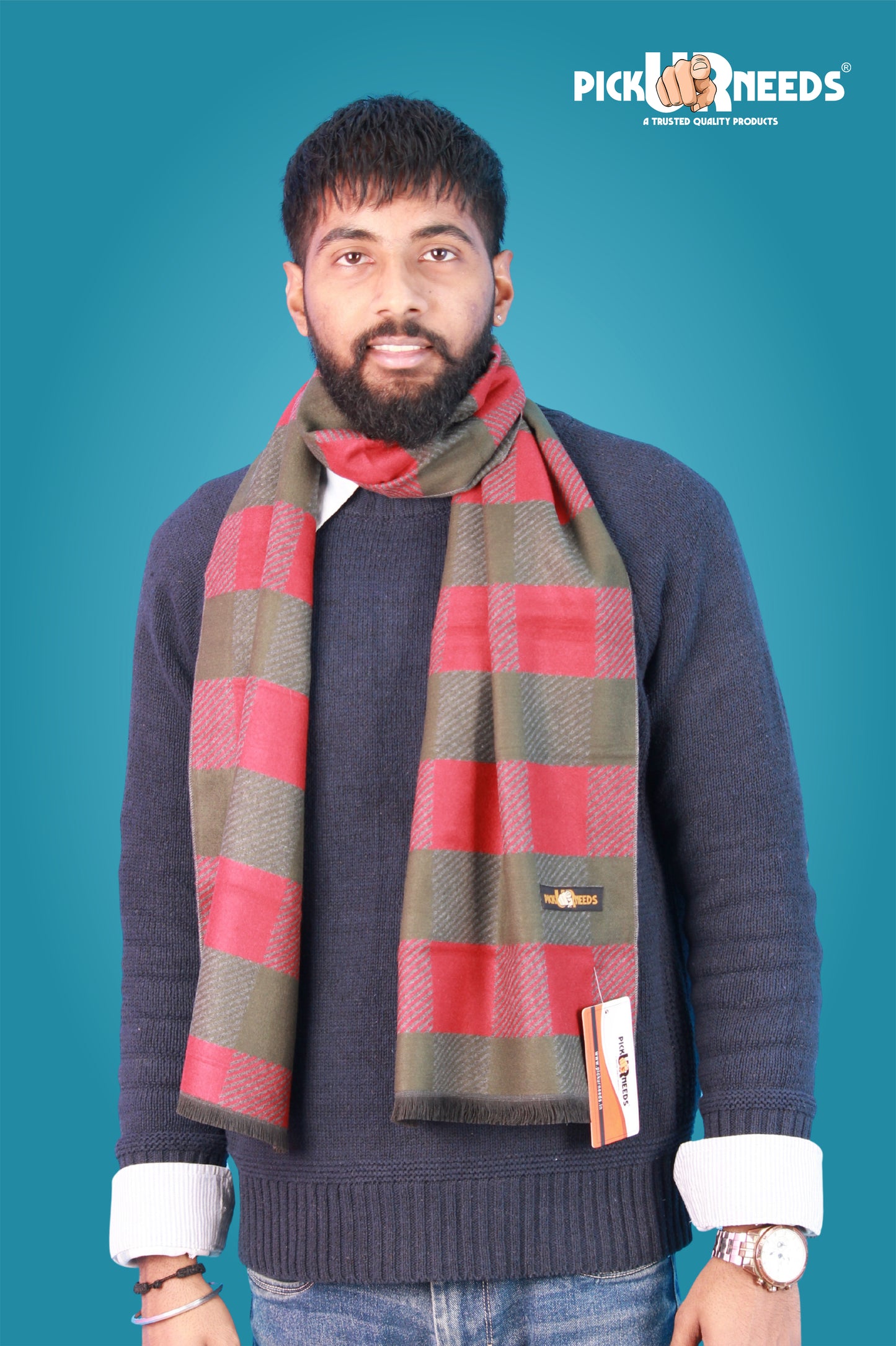 Pick Ur Needs Wool Blend Muffler for Men Soft Winter Scarf with Elegant Checks All-Day Comfort
