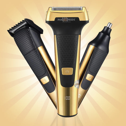 Pick Ur Needs Professional Rechargeable Cordless 3 in1 Waterproof Beard/ Hair/ Nose Trimmer 90 min Runtime 3 Length Settings  (Gold)